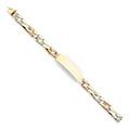 14k Tri Color Gold Stamp Figaro Link ID Bracelet - 8" | Elegant 14KY Gold Chain Bracelets for Women and Men| Weight 13.5 | Men’s Jewelry for Gift