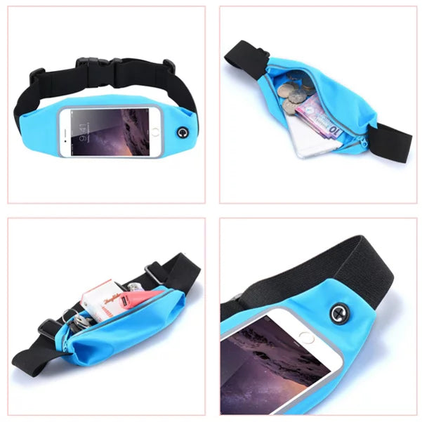 Sports Belt Band Running Waist Bag w Earphones Sports Wireless Headset V1Q for Motorola Moto E4 PLUS G4 Play E5 Play X 2 (2nd Gen), Droid Turbo 2, Plus, G6 Play e6, Maxx 2 - Nokia 3.1, 8, 6
