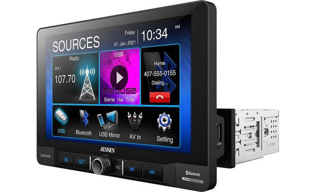 Jensen CM901MIR 9 inch Mechless Multimedia Receiver with Bluetooth and USB Screen Mirroring for Apple and Android Smartphones