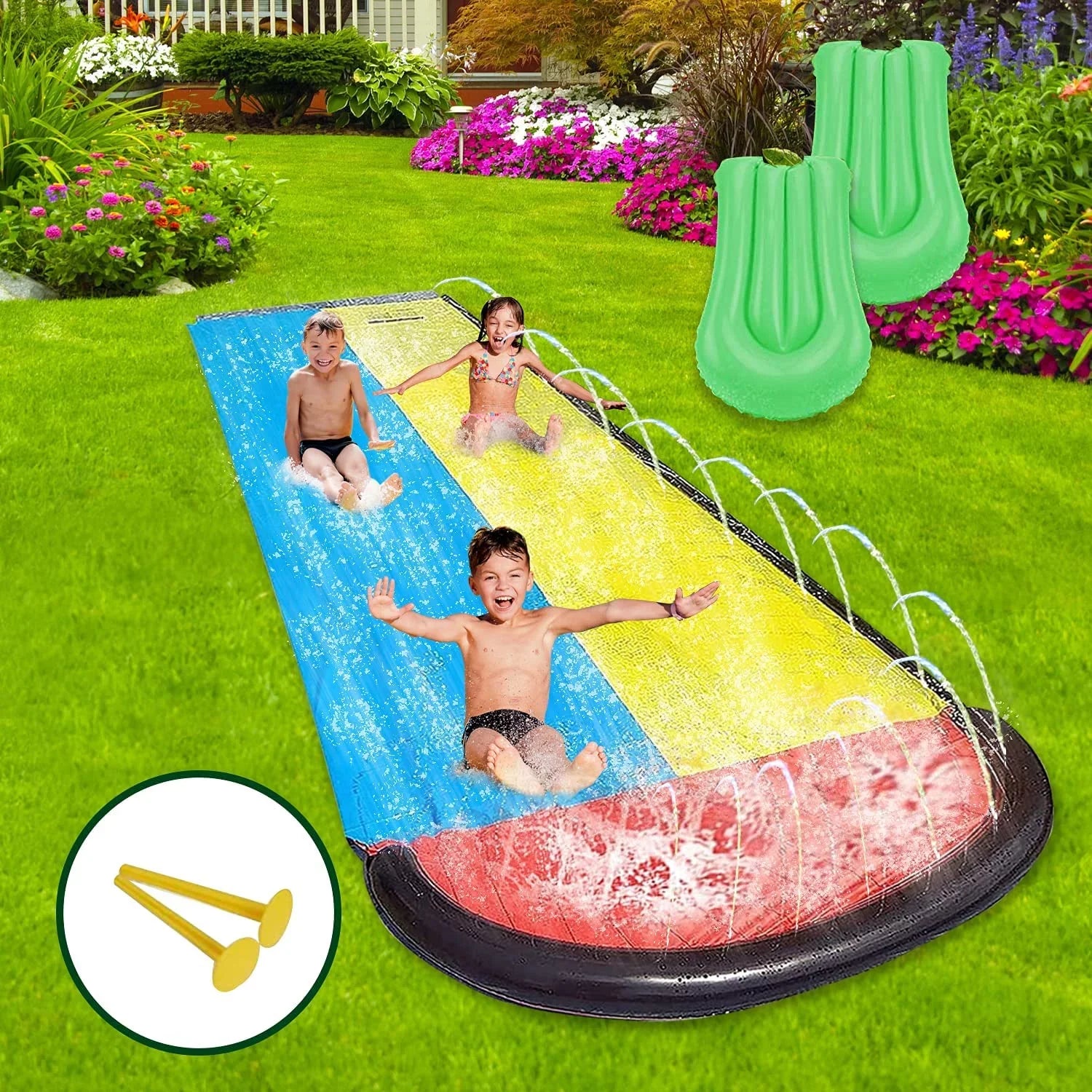 Edele 15.5ft Water Slide Summer Fun for Lawn Inflatable Crash Pad