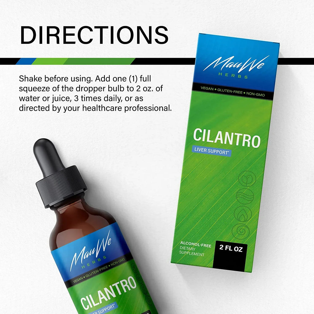 MAUWE HERBS Cilantro Supplement - Organic Cilantro Leaf Liquid Extract - Coriandrum Sativum Drops for Body Cleansing & Detox - Cilantro Tincture Alcohol Free 2 fl. Oz