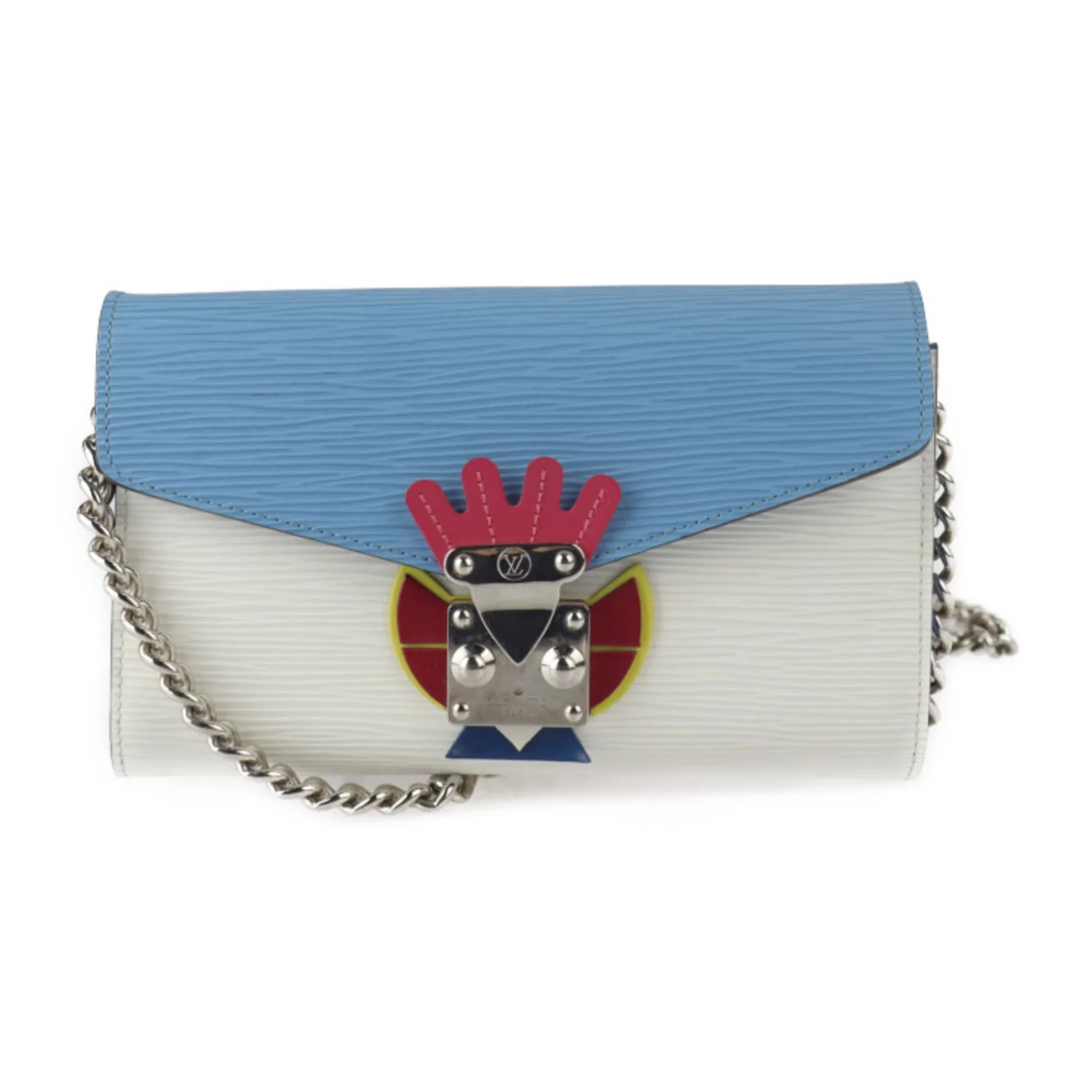 Pre-Owned LOUIS VUITTON Louis Vuitton Tribal Mask Shoulder Bag M60795 Epi Leather Blue Series White Multicolor Silver Hardware Chain Wallet Long (Good)