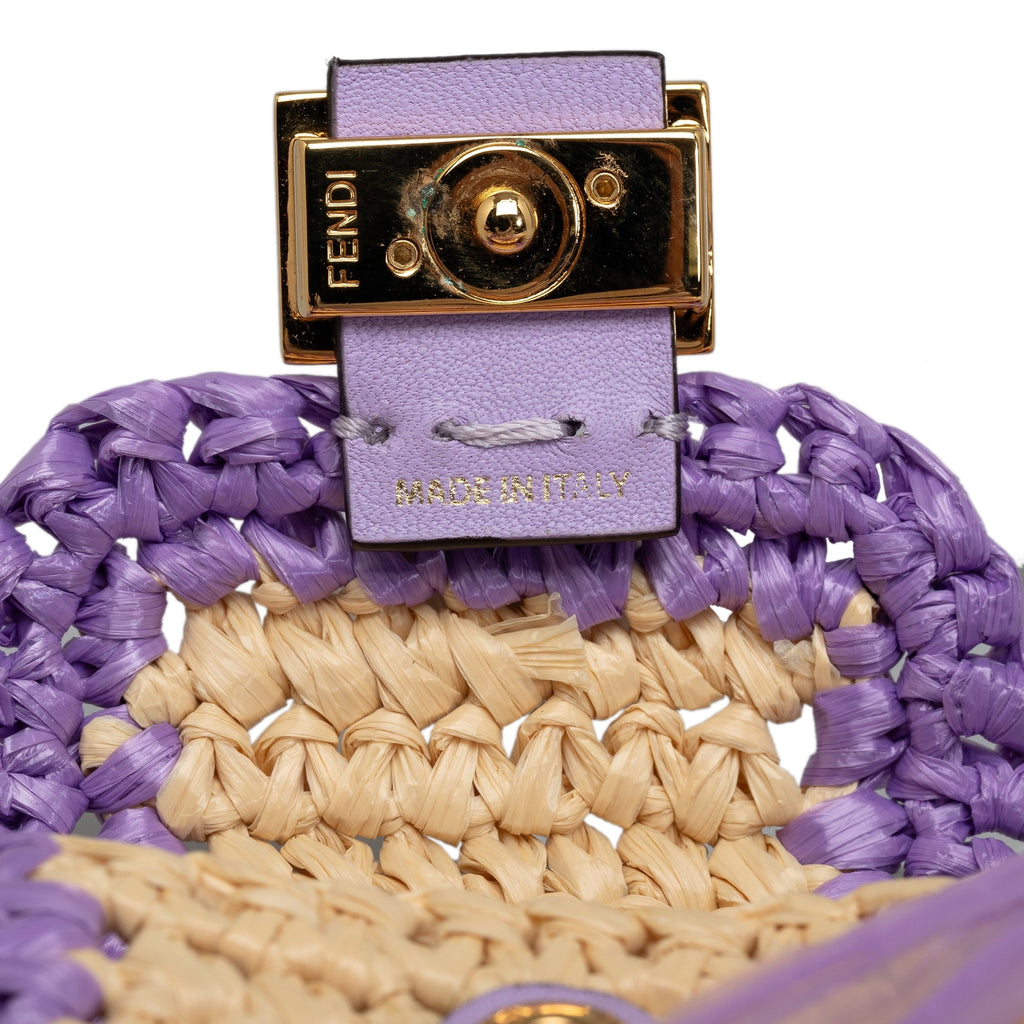 Pre-Owned Authenticated Fendi Intreccio Pico Baguette Raffia Natural Material Purple Crossbody Bag Unisex (Good)