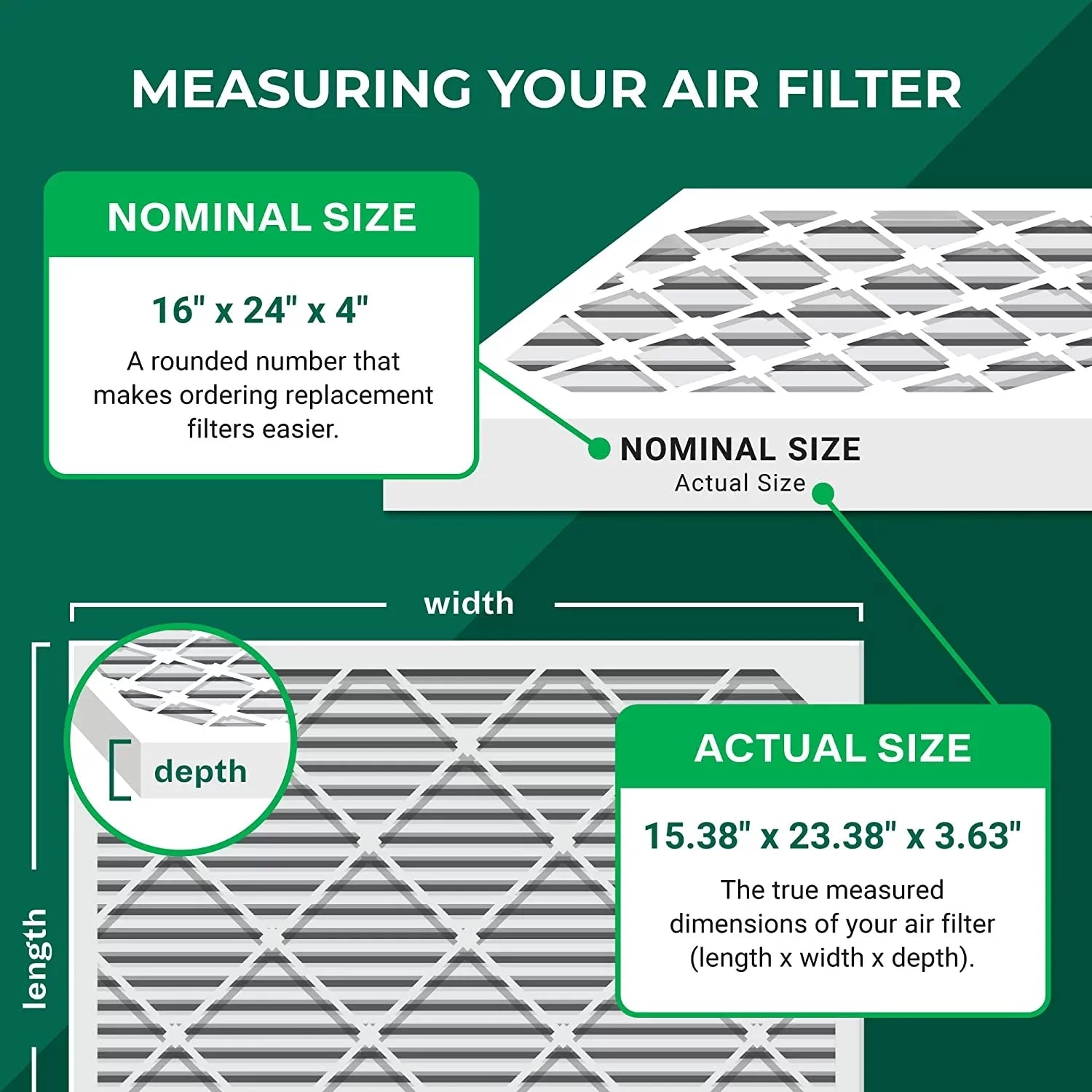 Filterbuy 16x24x4 MERV 8 Pleated HVAC AC Furnace Air Filters (6-Pack)