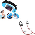 Sports Belt Band Running Waist Bag w Earphones Sports Wireless Headset V1Q for Motorola Moto E4 PLUS G4 Play E5 Play X 2 (2nd Gen), Droid Turbo 2, Plus, G6 Play e6, Maxx 2 - Nokia 3.1, 8, 6