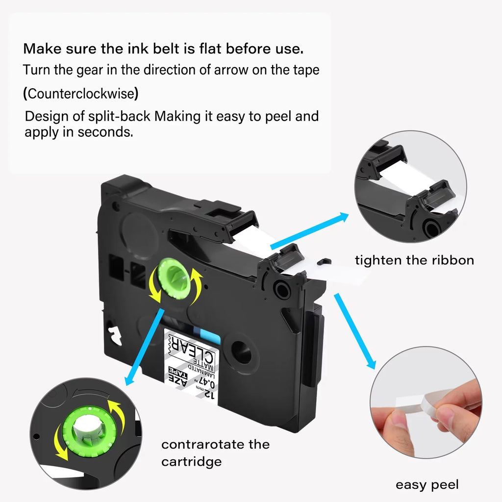 GREENCYCLE 10PK Suitable for Brother P-touch Black on Matte Clear 12mm 0.47" TZe-M31 TZ-M31 TZM31 TZeM31 Laminated Label Tape