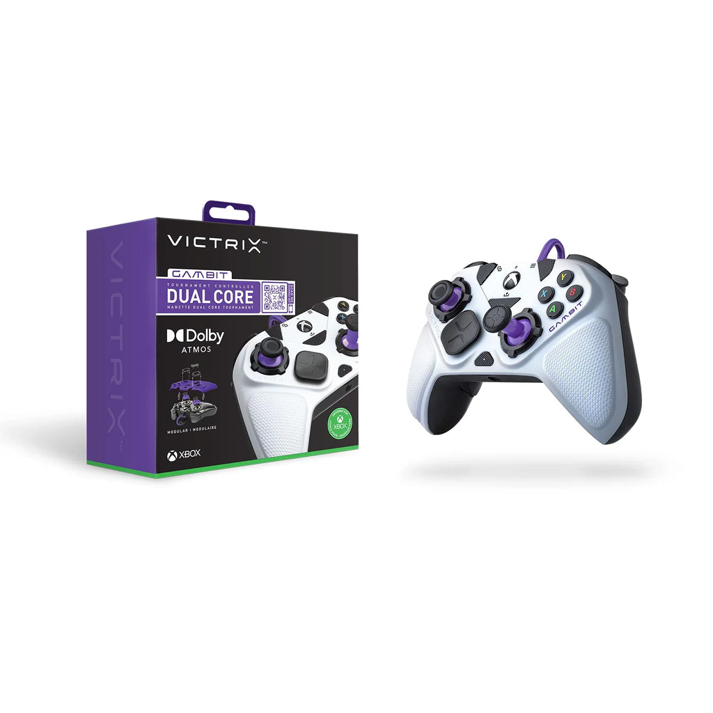 PDP Gaming Victrix Gambit World's Fastest Xbox Controller, Elite Esports Design with Swappable Pro Thumb Sticks, Custom Paddles, Swappable White/Purple Faceplate for Xbox Series X