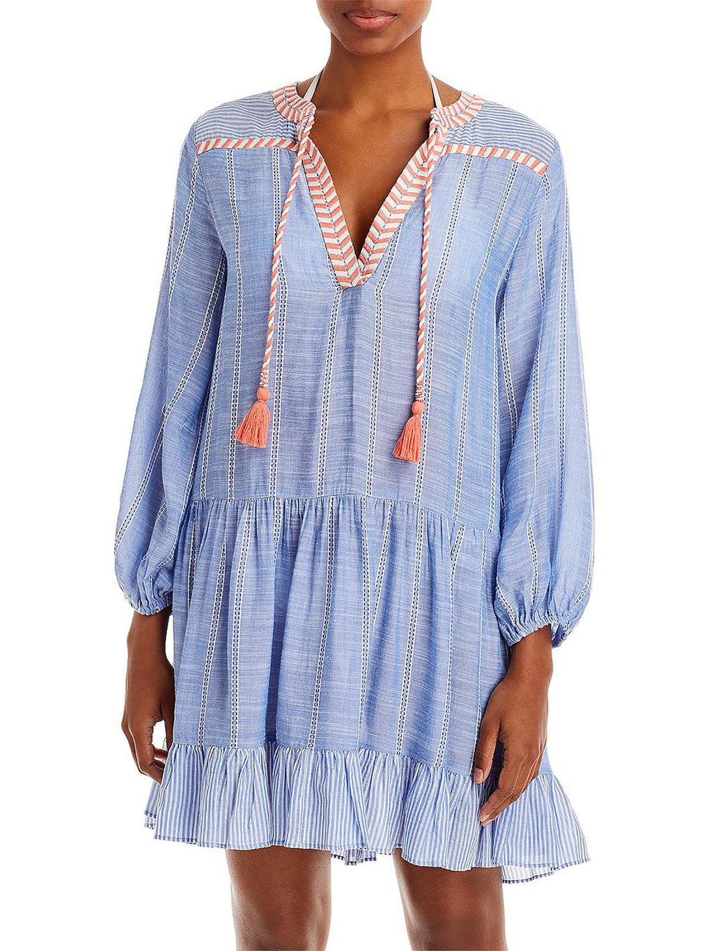 Shoshanna Women's Mini Dress Swim Shield (S, Chambray/White)