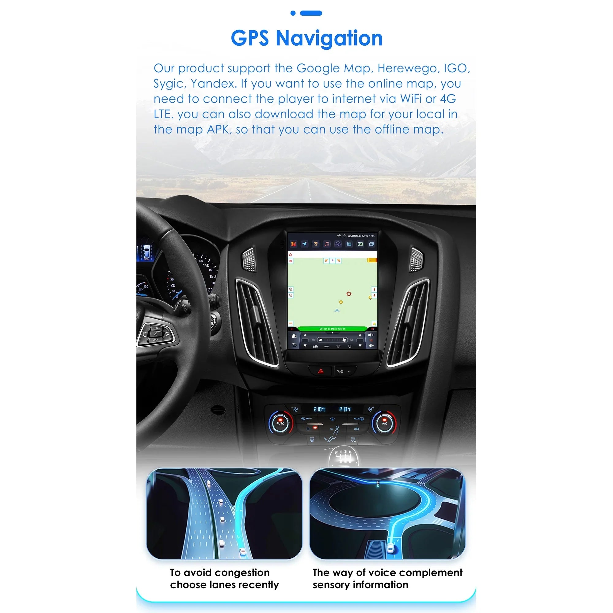 Apple Carplay Android 13.0 Wifi Bluetooth 4+32GB RDS 9.7" Car Stereo Radio Head Unit GPS Navigation Player For Ford Focus 2011 2012 2013 2014 2015 2016 2017 2018 2019