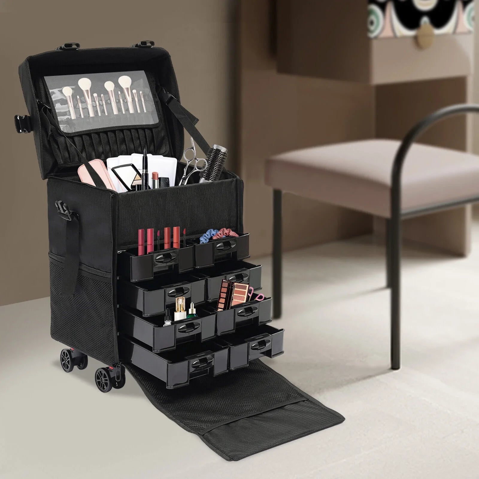 Rolling Makeup Case, Cosmetic Case Trolley, Make Up Suitcase Cosmetic Trolley, Makeup Suitcase with Wheels