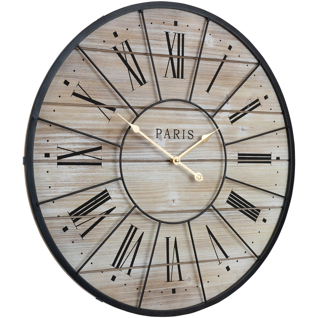 Sorbus Paris Oversized Wall Clock, Centurion Roman Numeral Hands, Parisian French Country Rustic Large Decorative Modern Farmhouse Decor Excellent for Living Room, Analog Wood Metal Clock, 24” Round