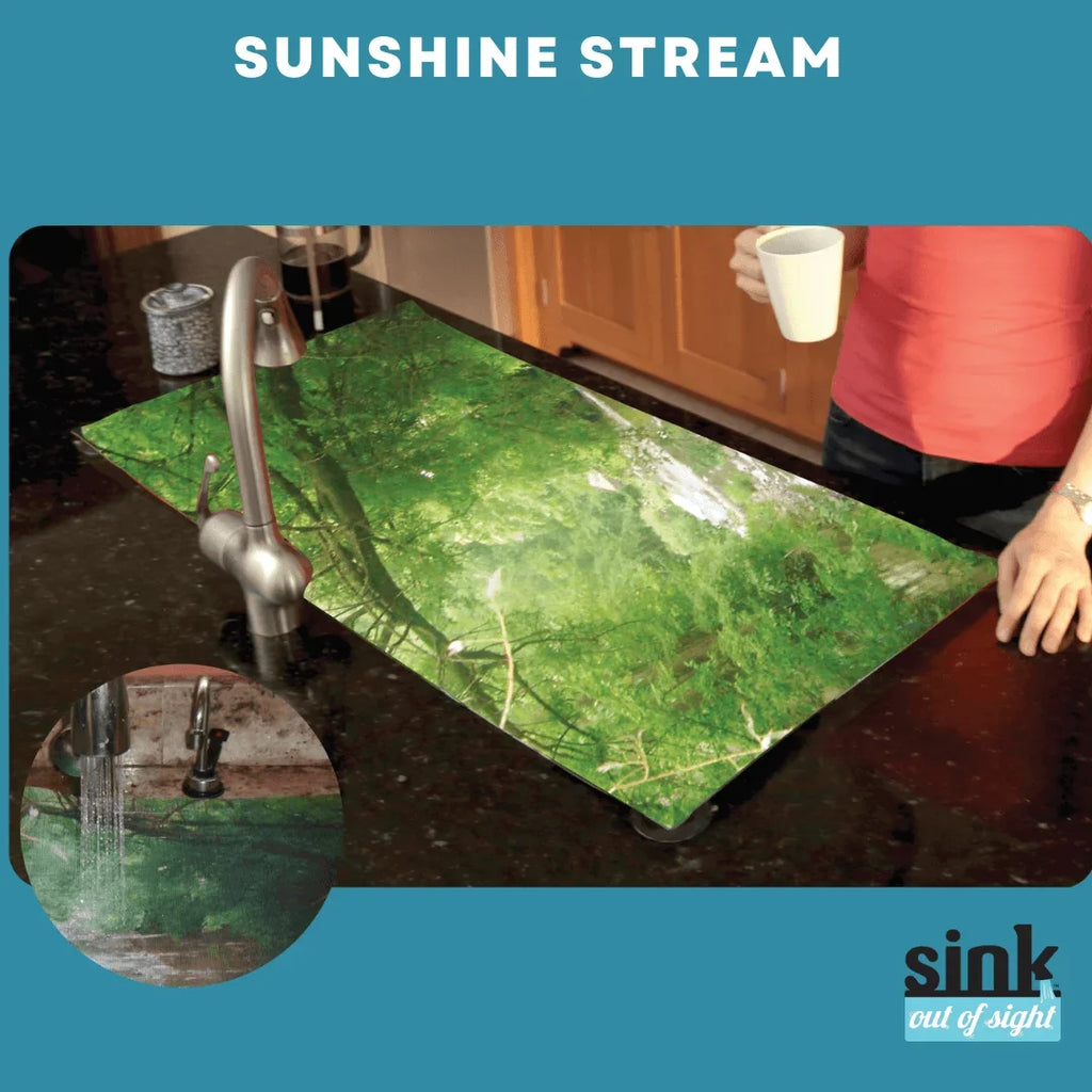 Sink Out of Sight- Home Decor Kitchen Sink Shield Hot/Cold Liquids and Debris Pass Through Wrap adjustable, 2 sizes. Design: Single Sunshine Stream 30" x 20" SK1-SS