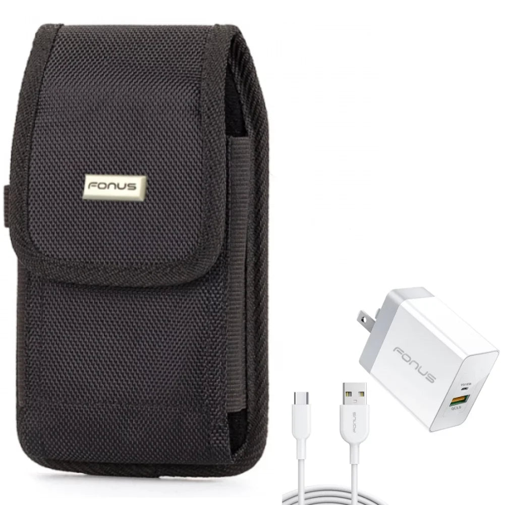 Holster Swivel Case Belt Clip w 6ft Long Cable Fast Type-C 36W PD Home Charger for Samsung Galaxy A52 5G A51 5G A50 A33 5G A30s A20 A12 5G A11 - Sonim XP8 - Sony Xperia 5 II