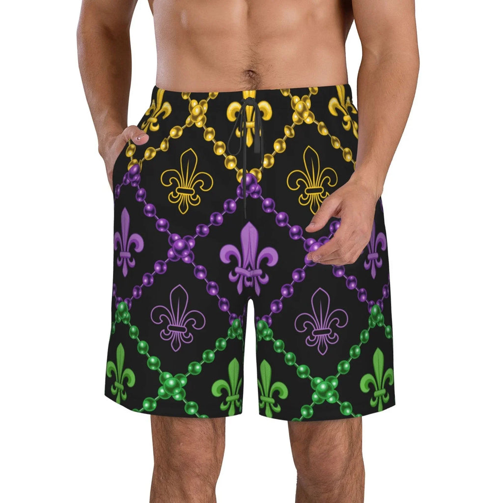 Lukts Mardi Gra Geometric Mens Swim Trunks Quick Dry Swim Shorts With Funny Beach Shorts