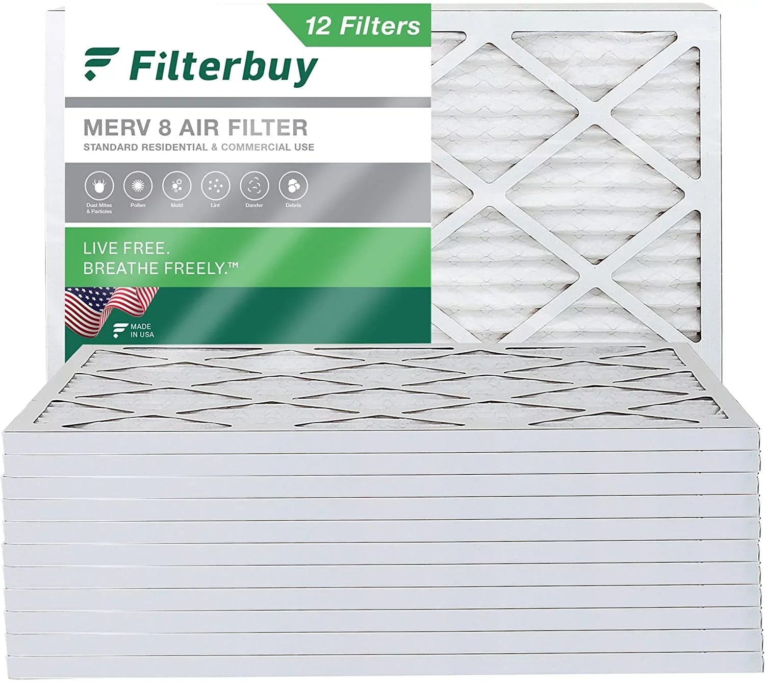 Filterbuy 16x21.5x1 MERV 8 Pleated HVAC AC Furnace Air Filters (12-Pack)