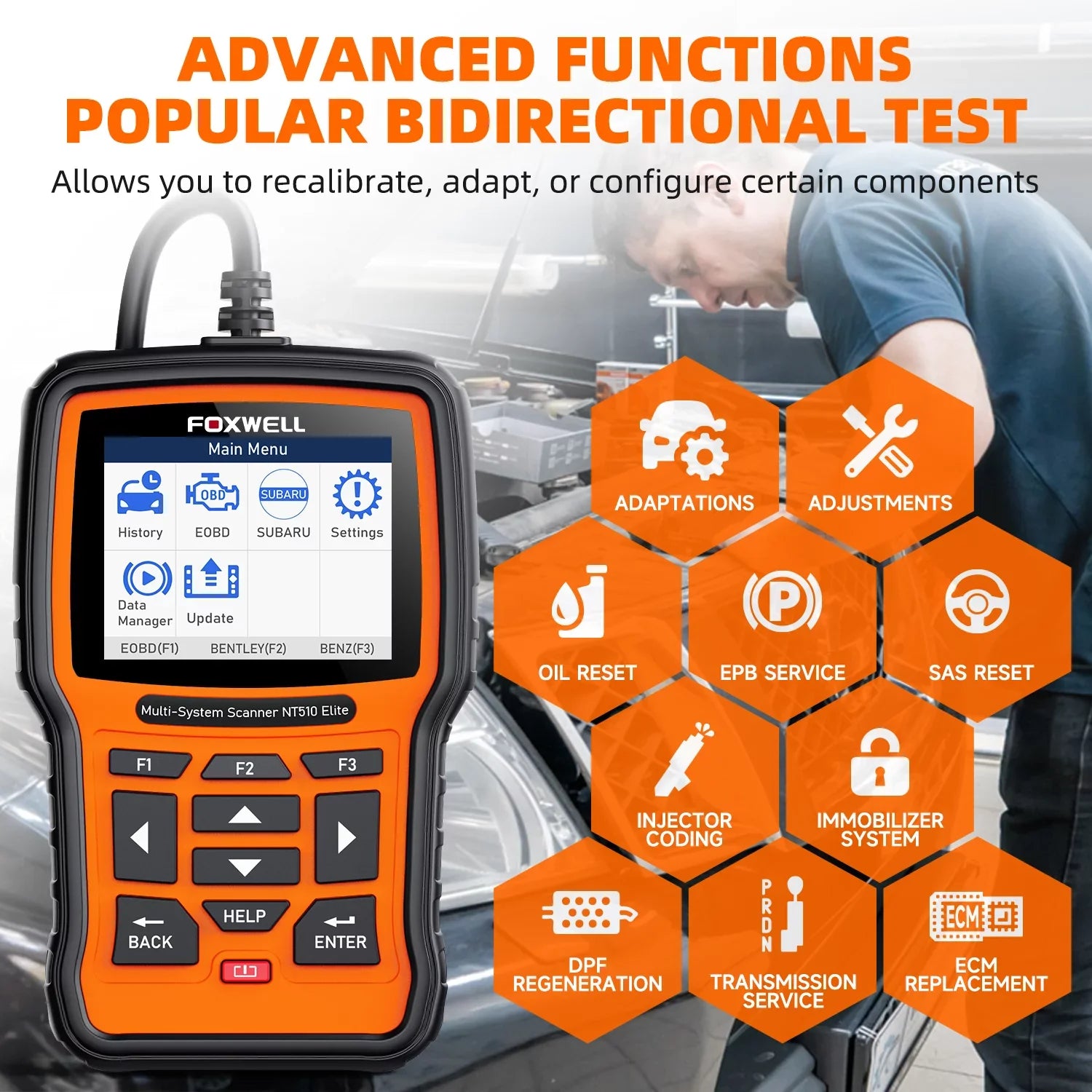 Foxwell NT510 Elite OBD2 Scanner Fits for Subaru Automotive Code Reader All System Scan Tool Professional Reset Tool for Subaru BRZ Forester WRX Automotive Scanner Auto Analyzer OBDII OBD Code Scanner