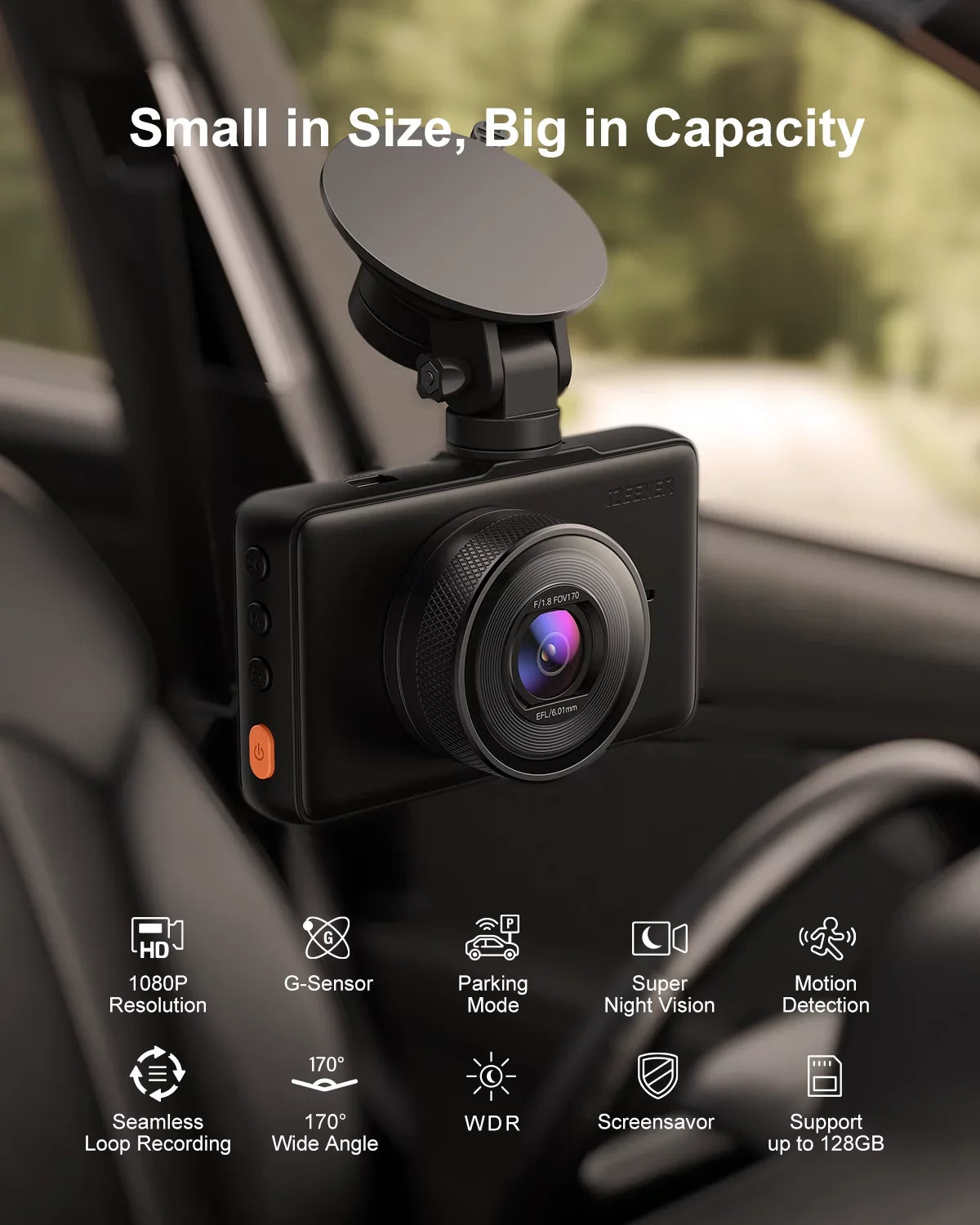 iZEEKER Dash Cam GD100 1080P Car Dash Camera, 3" LCD Screen 170° Wide Angle, G-Sensor, Accident Record, Loop Recording,Black