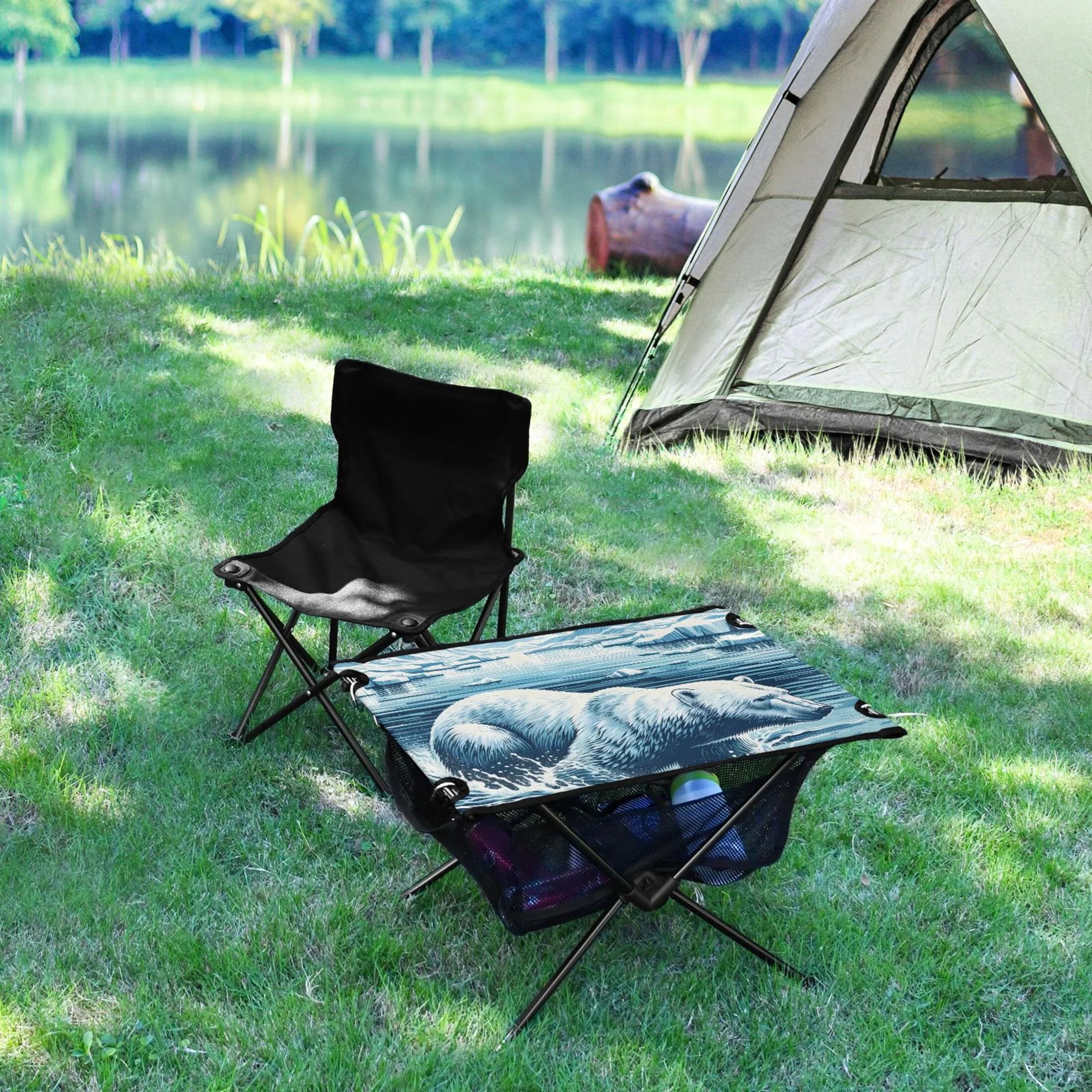 Polar Bear Swimming Camping Folding Table Portable Beach Table with Storage Bag Compact Picnic Table for Outdoor Travel Fishing BBQ