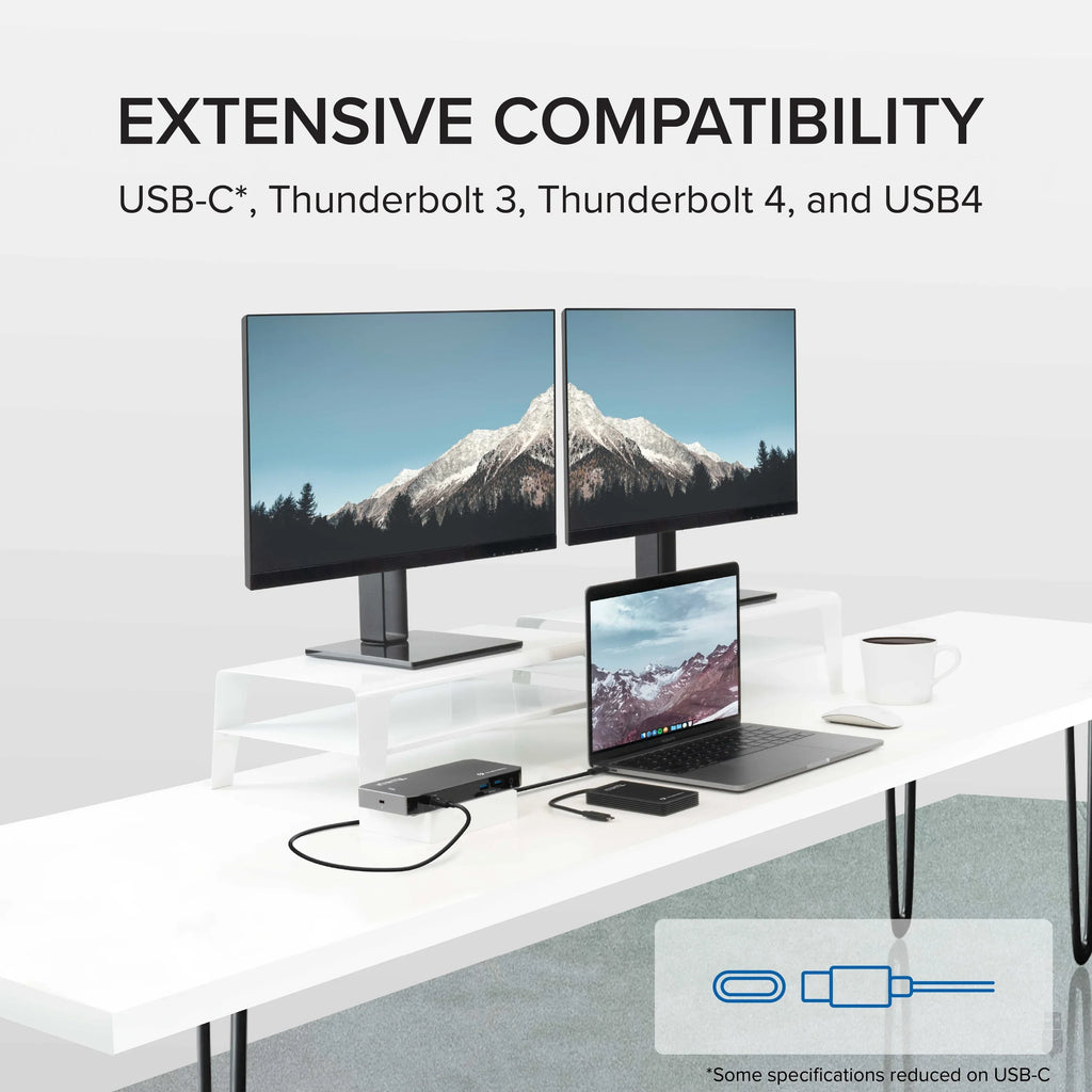 Plugable USB-C and Thunderbolt Dock - 40Gbps with 96W Charging, Fitting with Mac and Windows Laptops, DisplayPort and HDMI, 2x USB-C, 3x USB 3.0, Gigabit Ethernet, Audio Jack