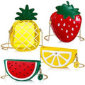 Set of 4 Fruit Shoulder Bag Lemon Watermelon Shape Shoulder Bag Pineapple Strawberry Crossbody Purse Bag Cute Novelty Fruit Shoulder Mini Bag Purse Wallet for Women Girl Gift