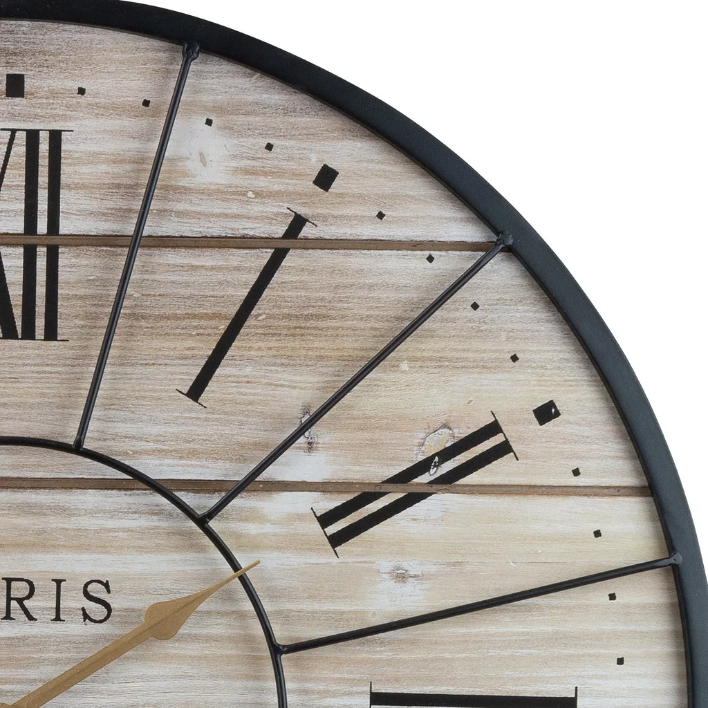 Sorbus Paris Oversized Wall Clock, Centurion Roman Numeral Hands, Parisian French Country Rustic Large Decorative Modern Farmhouse Decor Excellent for Living Room, Analog Wood Metal Clock, 24” Round