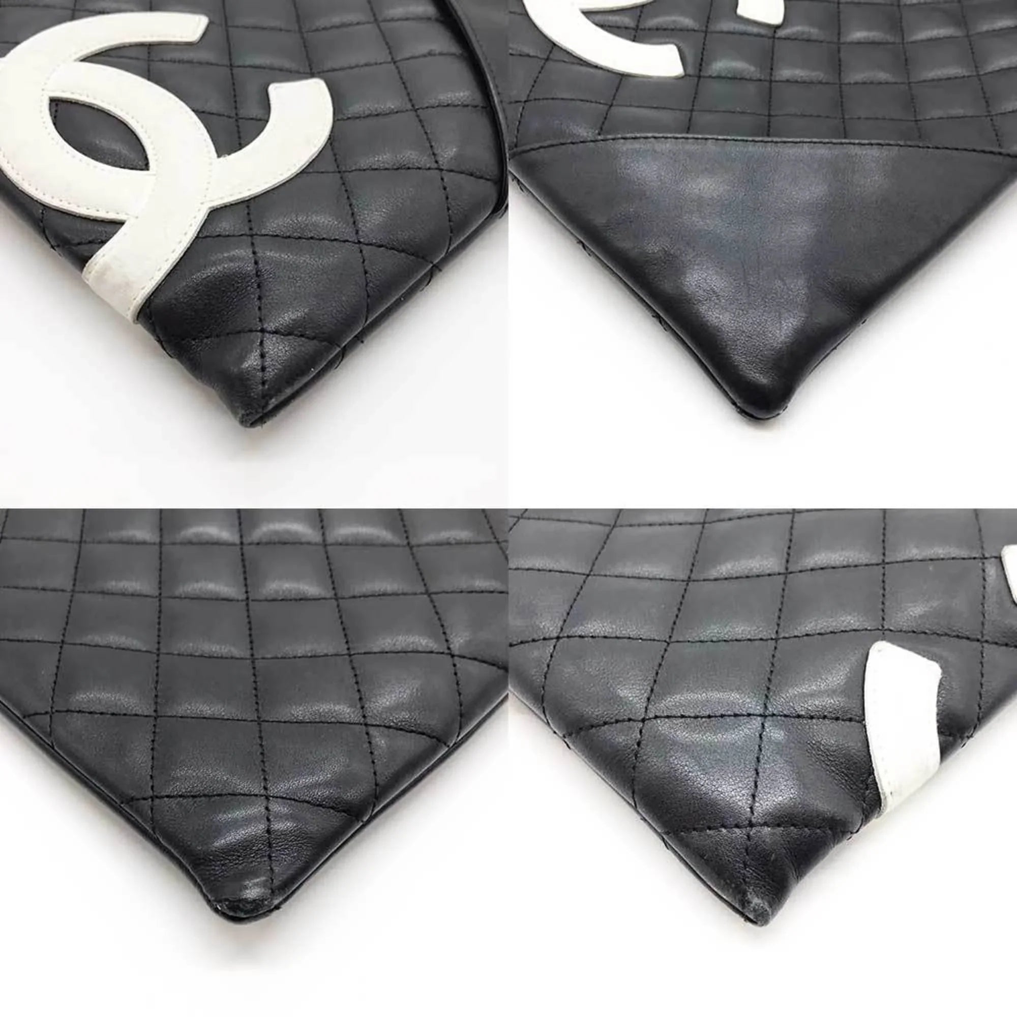 Pre-Owned CHANEL Cambon Line Shoulder Bag Leather Black 100s (Fair)