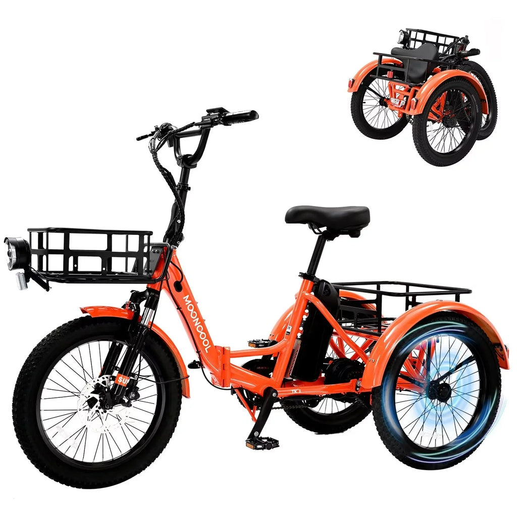 MOPHOTO 16MPH 500W 48V 14.5Ah 20" Electric Folding Tricycle for Women, Electric Motorized Tricycle Adult, Fat Tire 3 Wheel Electric Bikes, Step-Thru 1-Speed Electric Trike for Senior, Men