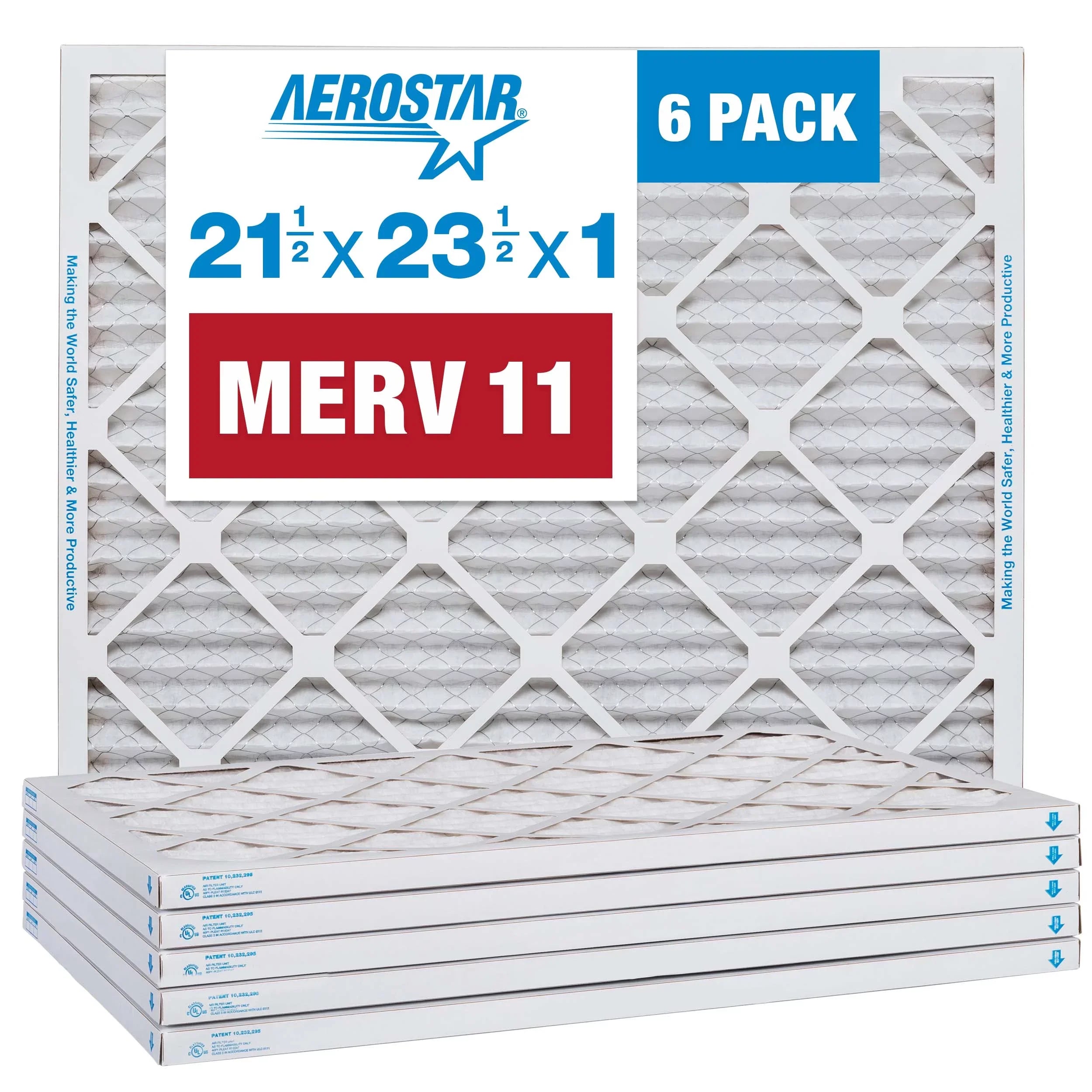 Aerostar 21 1/2 x 23 1/2 x 1 MERV 11 Pleated Air Filter, AC Furnace Air Filter, 6 Pack