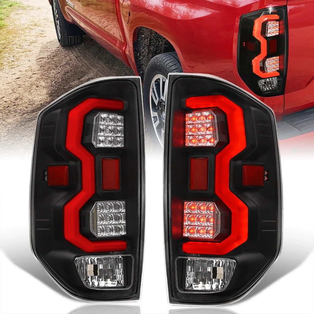 AJP Distributors Black Housing Clear Lens Red Tube LED Tail Lights Brake Stop Signal Lamps Pair Fitting For Toyota Tundra 2014 2015 2016 2017 2018 2019 2020 2021 14 15 16 17 18 19 20 21