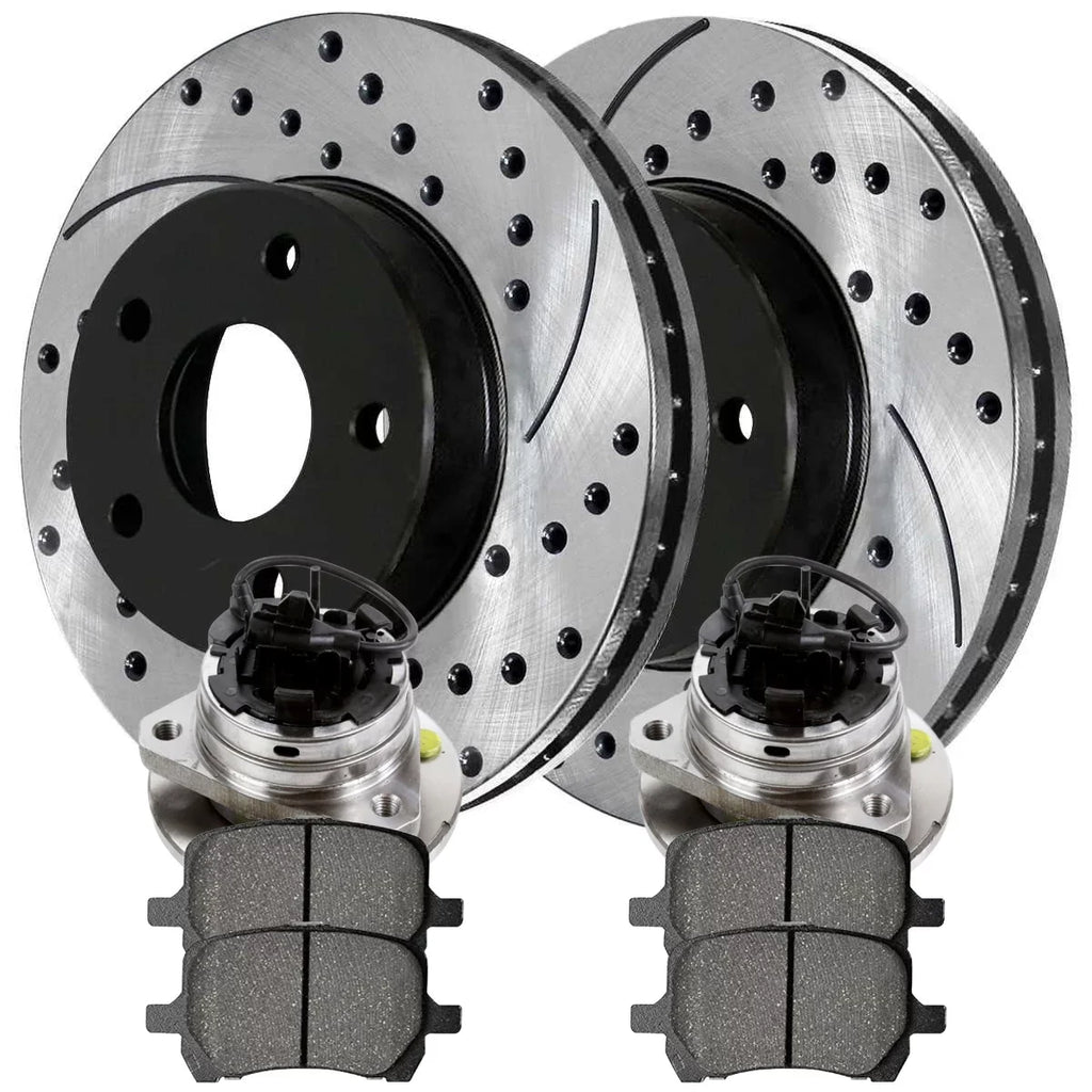 AutoShack Front Wheel Bearing Hubs Drilled Slotted Rotors Black Ceramic Pads Kit Driver and Passenger Side Replacement for Saturn Aura 2004-2012 Chevrolet Malibu 2006-2010 Pontiac G6 V6 FWD RHBBK0721