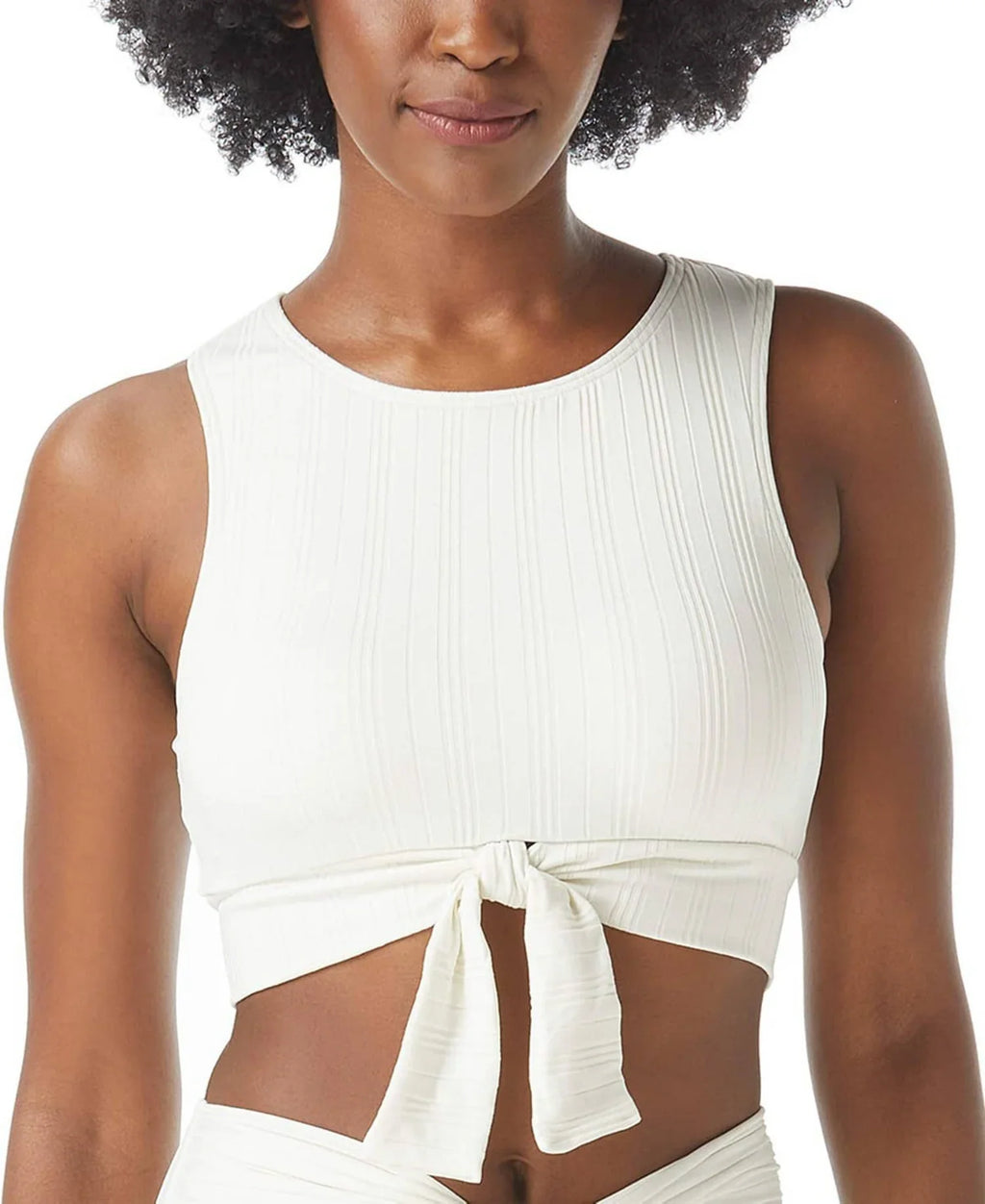 Vince Camuto Women's White Ribbed Tie-Front Bikini Top