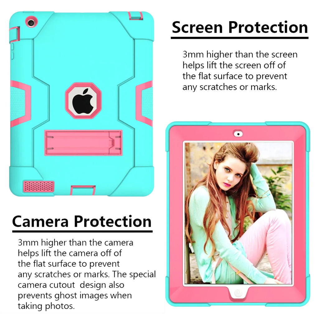 iPad 2 Case,iPad 3 Case,iPad 4 Case, Allytech Three Layer Shockproof Armor Defender Protective Case Wrap with Kickstand for iPad 2nd Gen / iPad 3rd Gen / iPad 4th Generation (Aqua/Rosegold)
