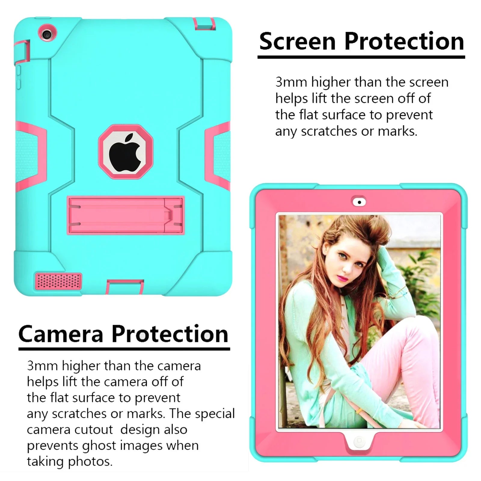 iPad 2 Case,iPad 3 Case,iPad 4 Case, Allytech Three Layer Shockproof Armor Defender Protective Case Wrap with Kickstand for iPad 2nd Gen / iPad 3rd Gen / iPad 4th Generation (Aqua/Rosegold)