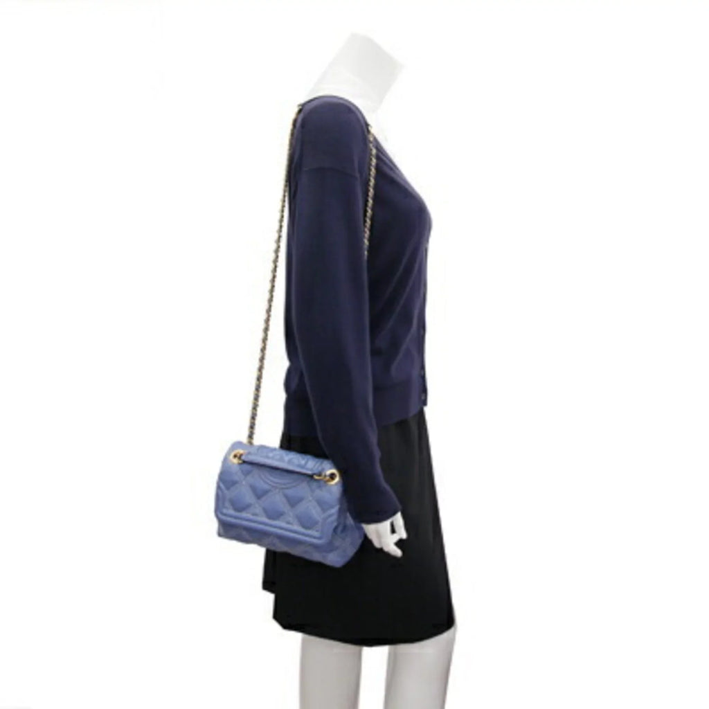 Pre-Owned Tory Burch shoulder bag Fleming soft contrast stitch convertible 64424 light blue leather chain ladies FLEMING SOFT CONTRAST STITCH CONVERTIBLE TORY BURCH (Like New)