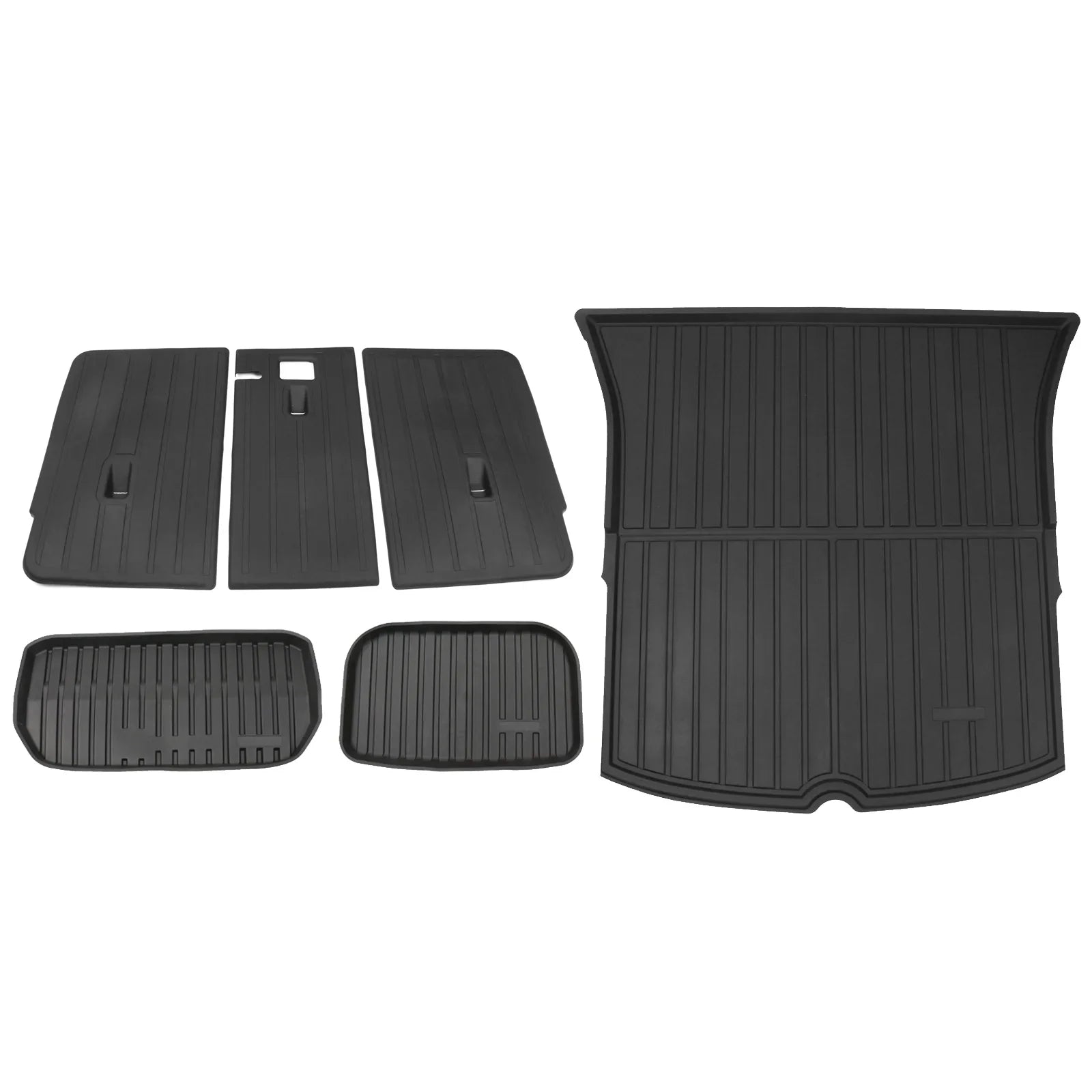 Ikon Motorsports Trunk Mats + Protector Backrest Shield Matching with 2020-2023 Tesla Model Y Black Injection TPE All Condition Waterproof Anti-Slip Frunk Trunk Under Cargo Storage Liner Mat
