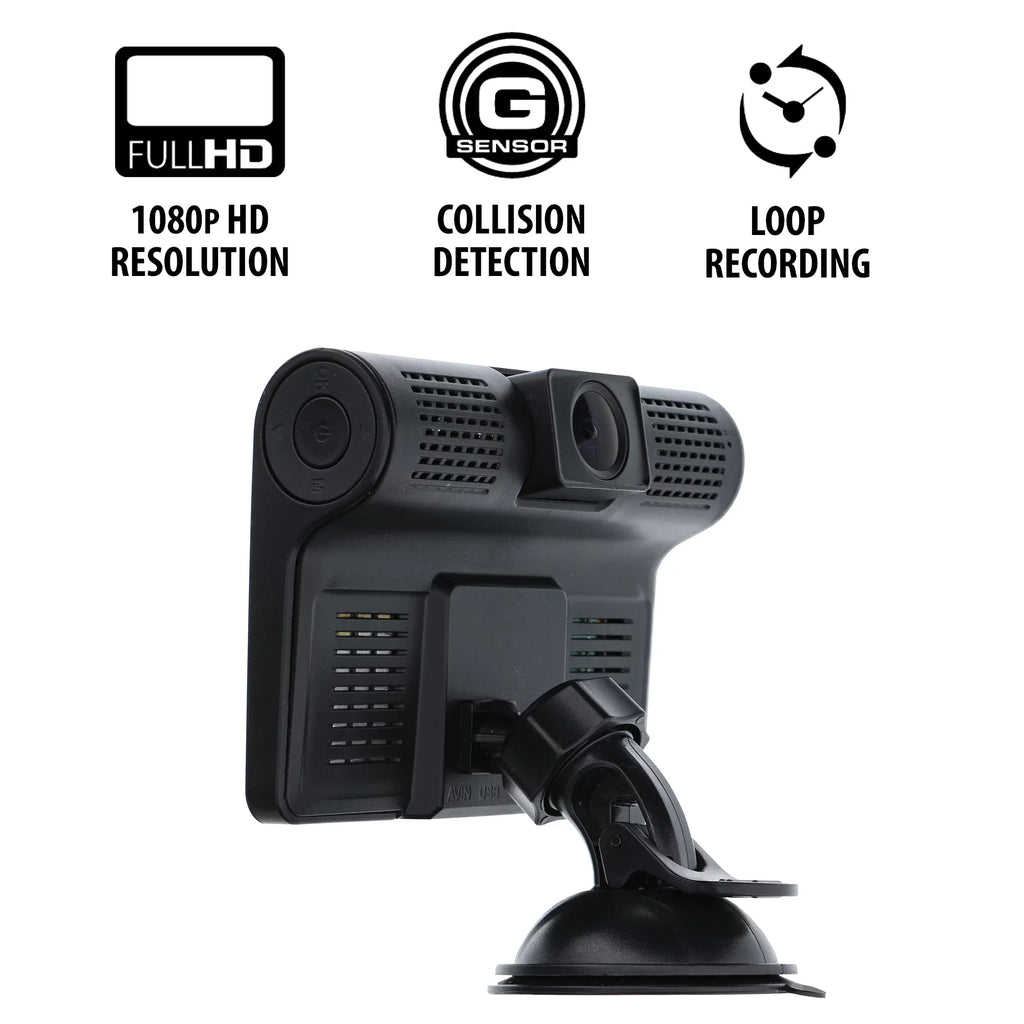 New Armor All Universal 4 inch LCD 1080P HD Dual-Lens Dash Camera, G-sensor Detects Motion and Accidents, Two Cameras, Micro-SD Card Slot