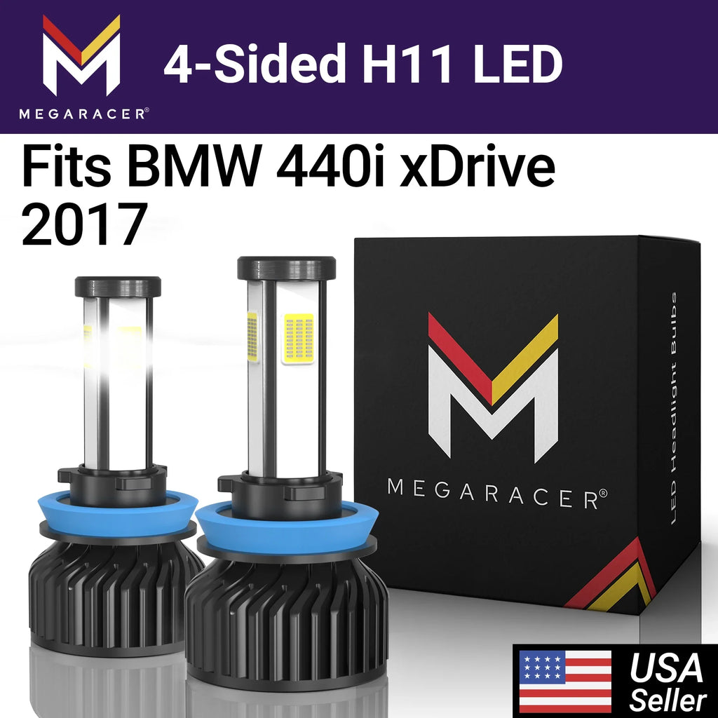 Mega Racer BMW 440i xDrive 4 Sided H11 H9 H8 LED Headlight Bulbs 6000K Diamond White 12V 60W 10000LM BMW 440i xDrive 2017 17 Fog Light Automotive Replacement