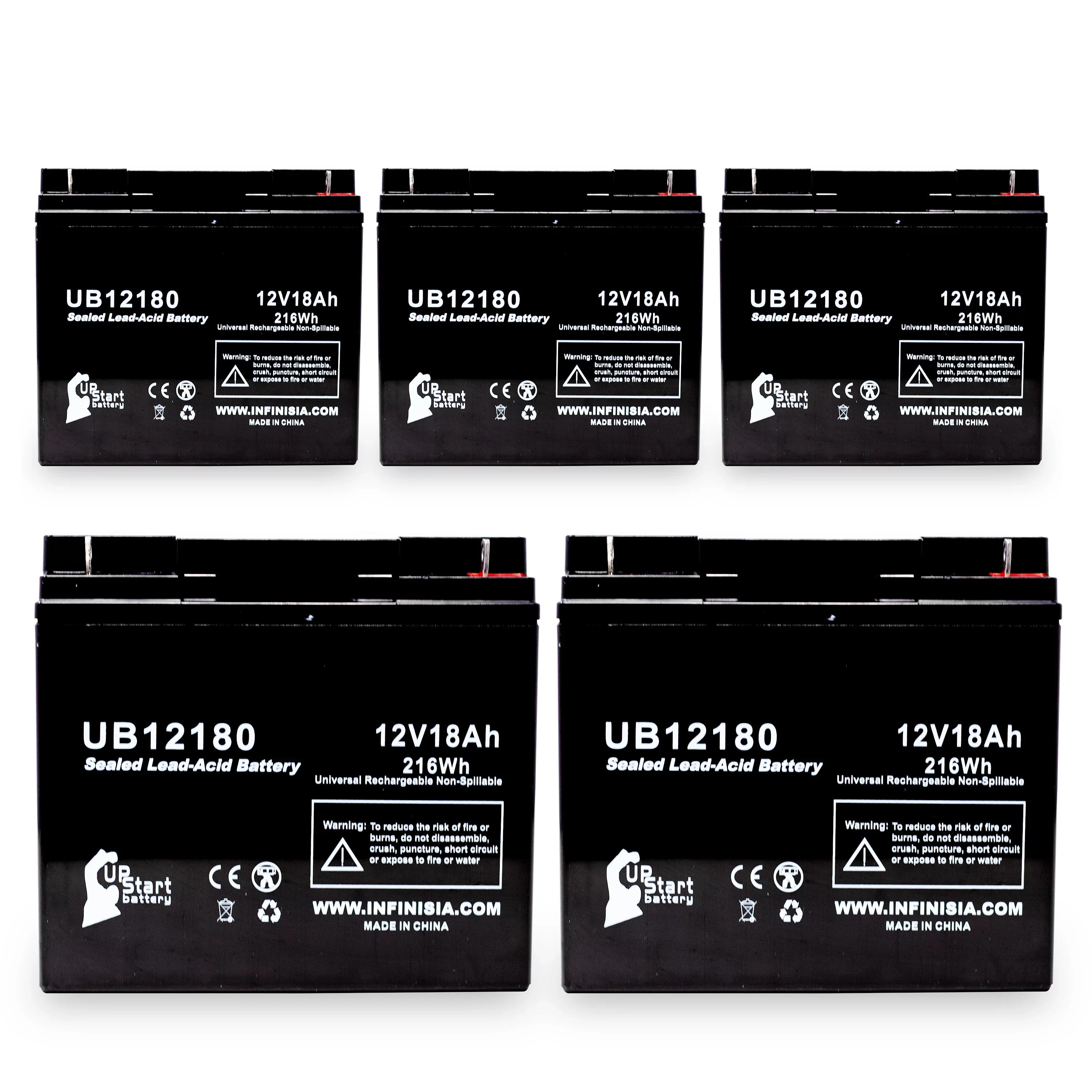 5x Pack - Fitting EAGLE PICHER BATTERIES CF12V18 Battery - Replacement UB12180 Universal Sealed Lead Acid Battery (12V, 18Ah, 18000mAh, T4 Terminal, AGM, SLA)
