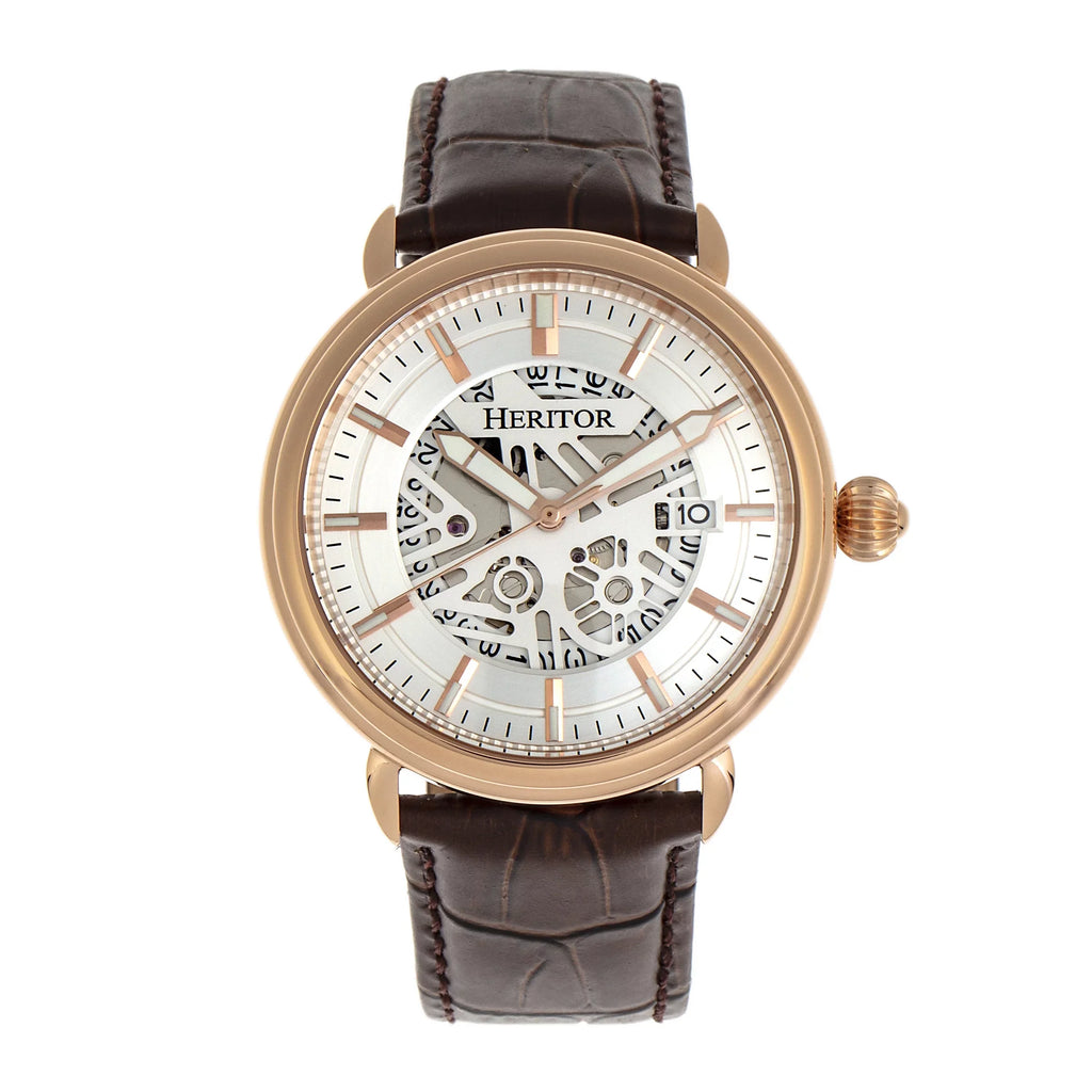 Heritor Automatic Mattias Leather-Band Watch W/Date - Silver