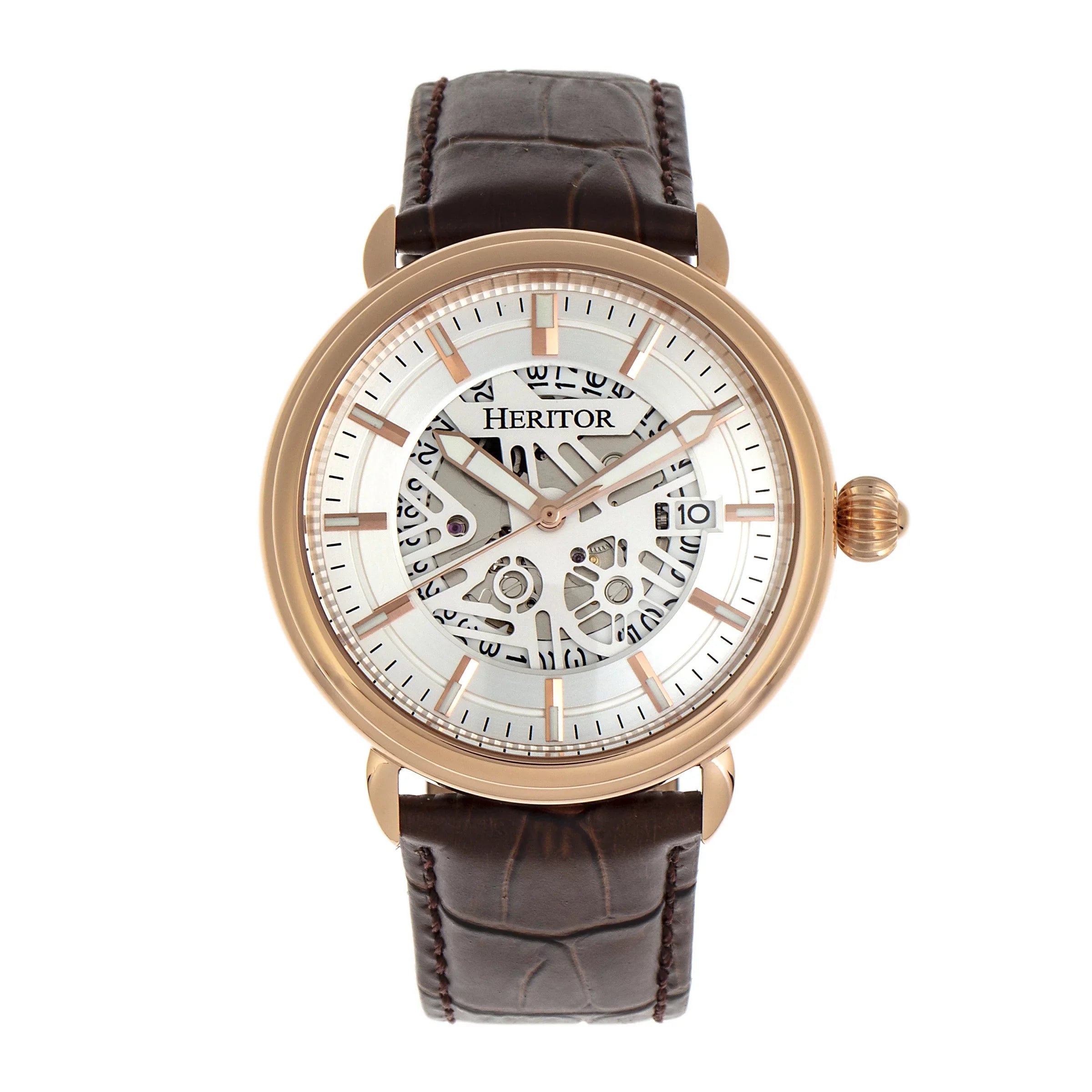 Heritor Automatic Mattias Leather-Band Watch W/Date - Silver