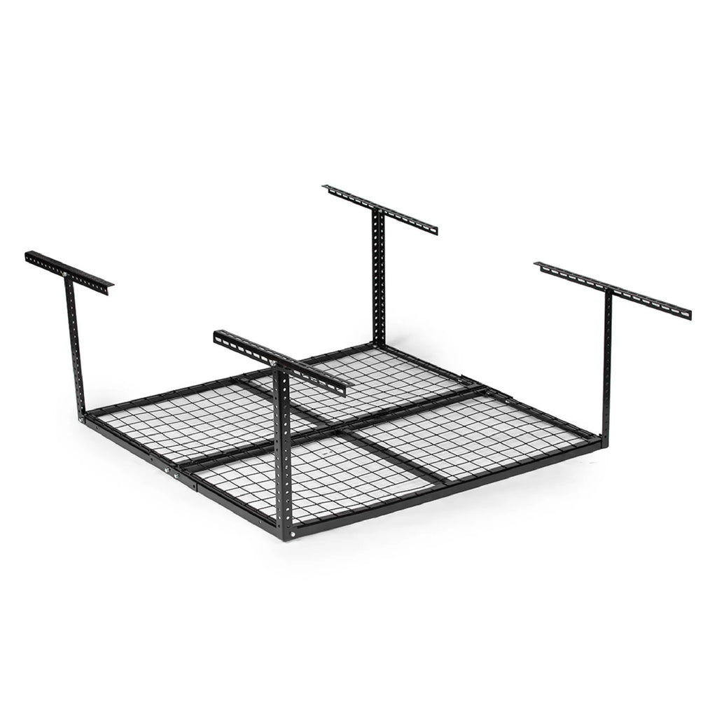 Titan Attachments 4' x 4' Overhead Garage Storage Rack, 20" to 41" Adjustable Height, Ceiling Mount Organization System, Metal Wire Grid with 500 LB Loading Capacity, Storage for Bikes Equipment Bins