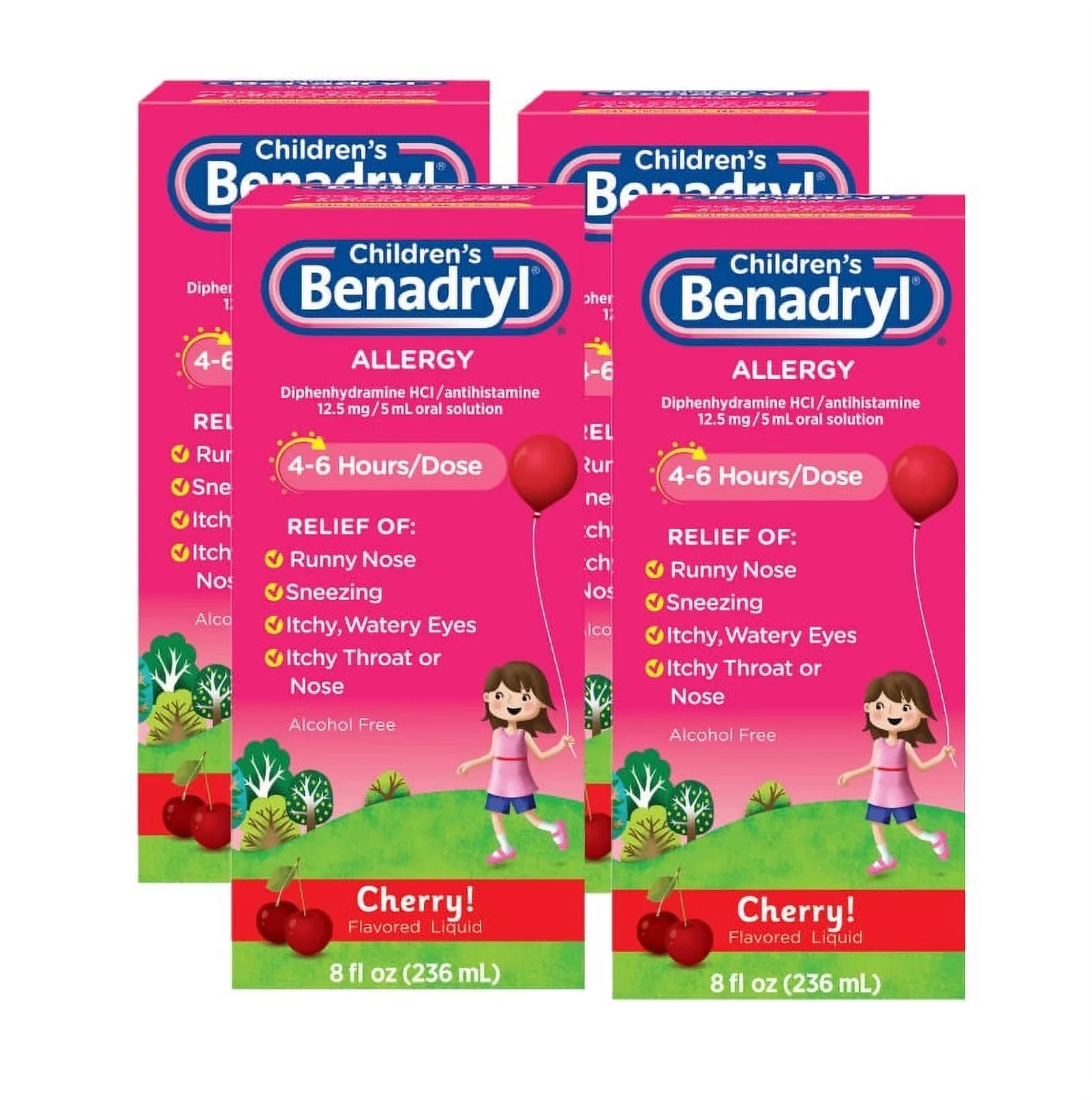 Children's Benadryl Allergy Liquid Cherry 8 oz (Pack of 4)