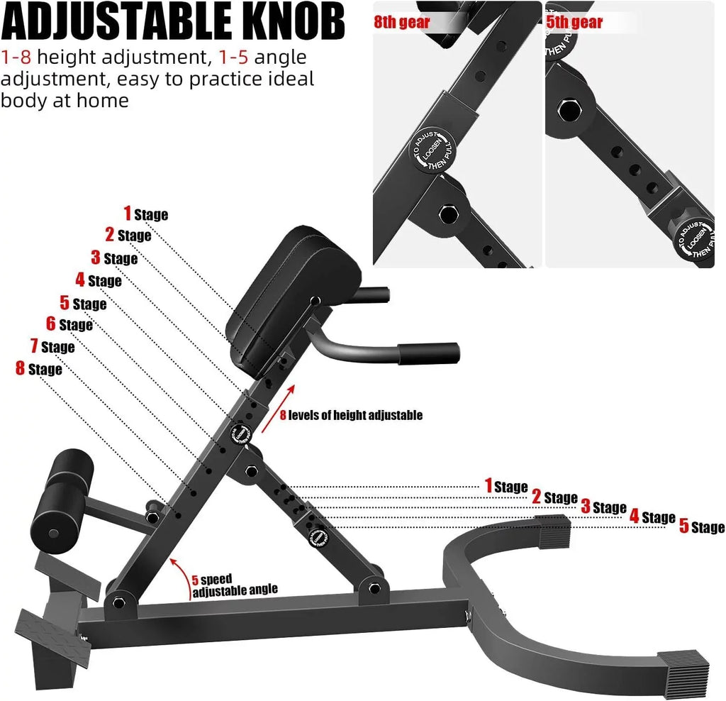 5 Position Tilt Angle Roman Chair Back Extension Machine, Hyperextension Bench W/ Angle Height Adjust 150kg/330lbs