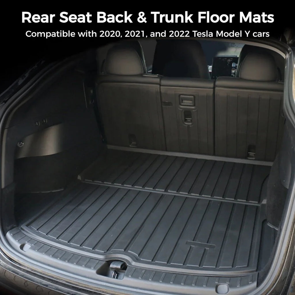 All Environment Car Trunk Mats, 3 Rear Seat Back Mats and Trunk Floor Mat, Fitting with 2020 2021 2022 Tesla Model Y, Waterproof Non-slip Car Trunk Floor Liner