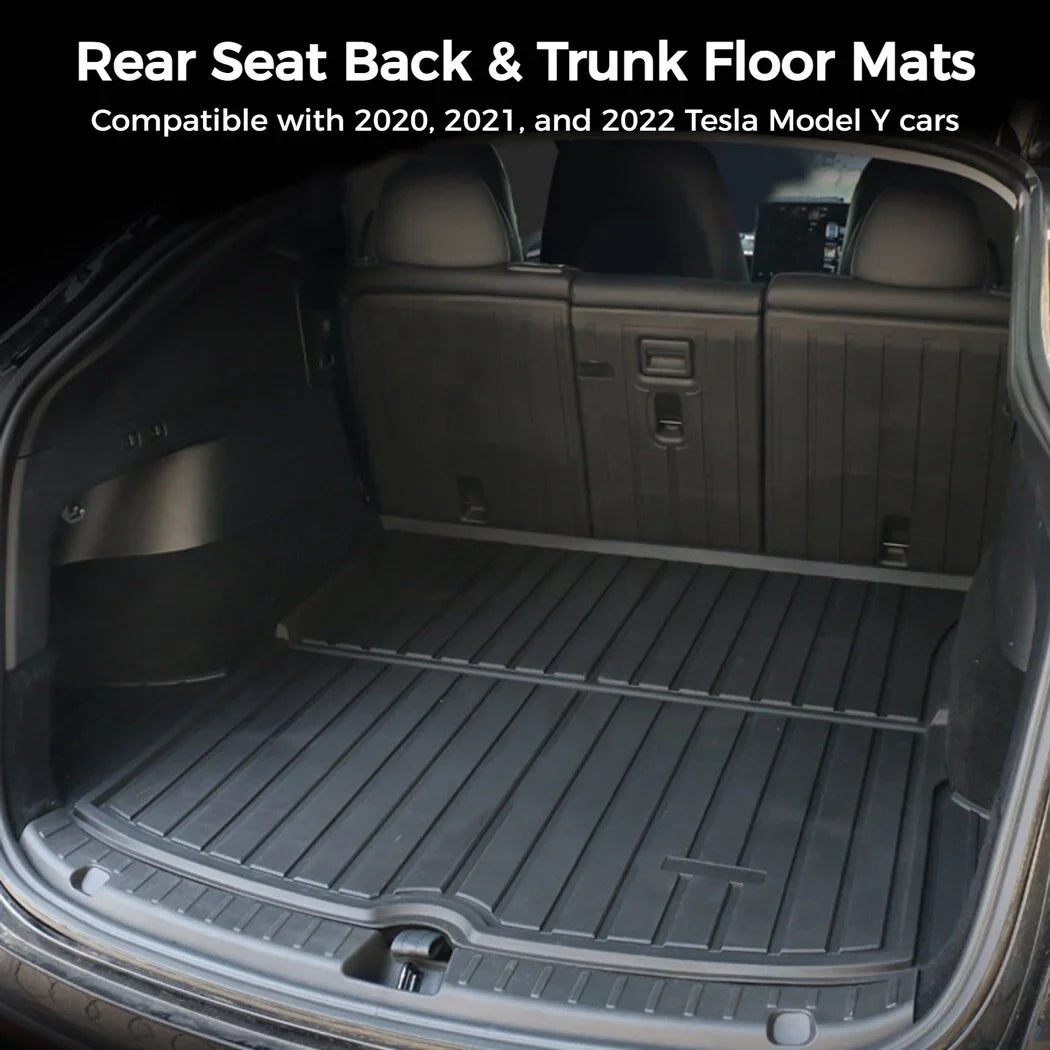All Environment Car Trunk Mats, 3 Rear Seat Back Mats and Trunk Floor Mat, Fitting with 2020 2021 2022 Tesla Model Y, Waterproof Non-slip Car Trunk Floor Liner