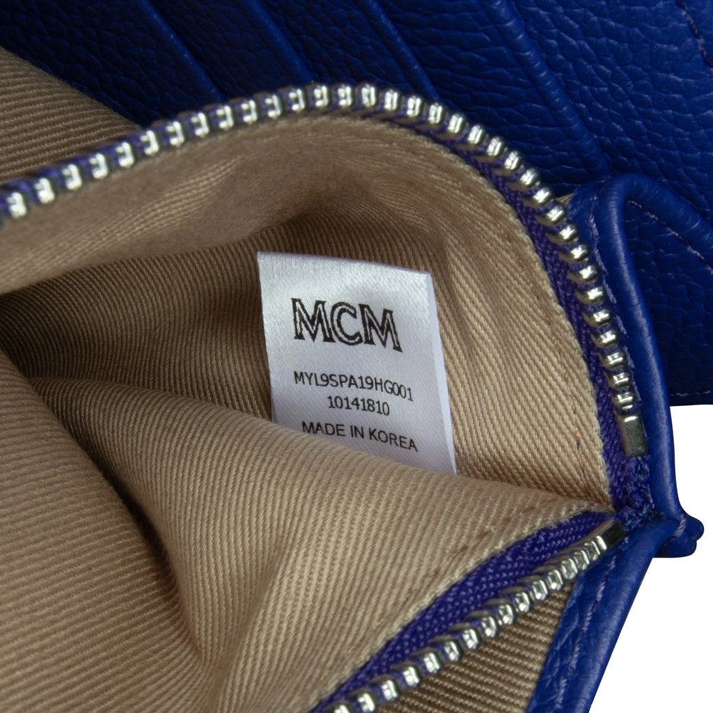 Pre-Owned Authenticated MCM Studded Patricia Wallet on Chain Calf Leather Blue Crossbody Bag Unisex (Good)