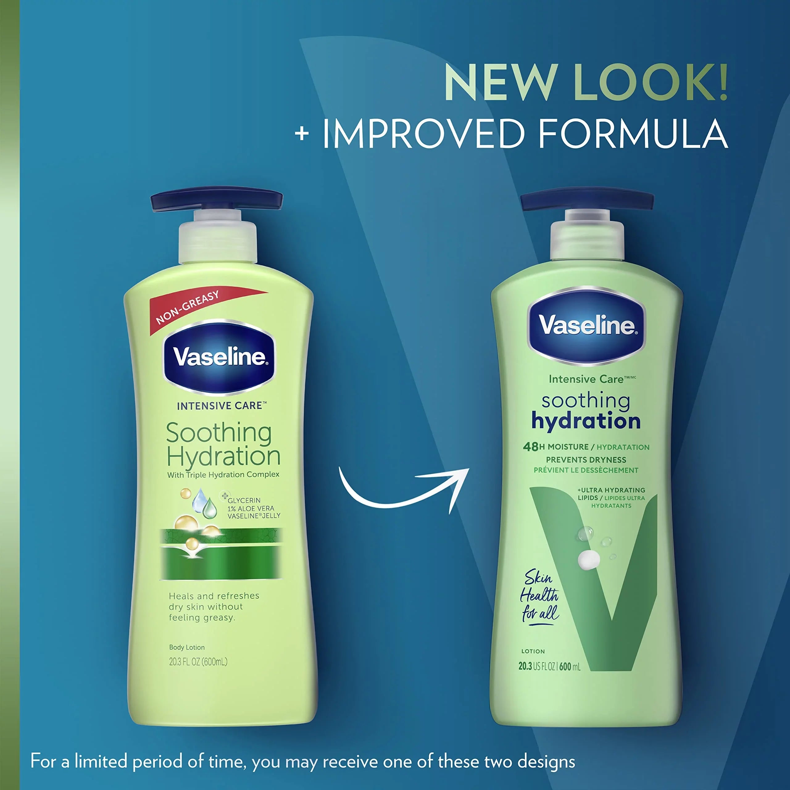 Vaseline Intensive Care Body Lotion Aloe Soothing Hydration 4 Ct For Dry Skin With Ultra-Hydrating Lipids + 1% Aloe Vera Extract 20.3 Oz.