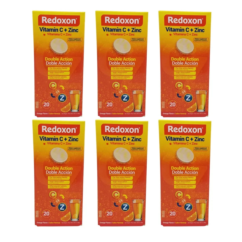 Redoxon Vitamin C with Zinc. Dietary Supplement. 20 Tablets. 2.82 oz. Pack of 6