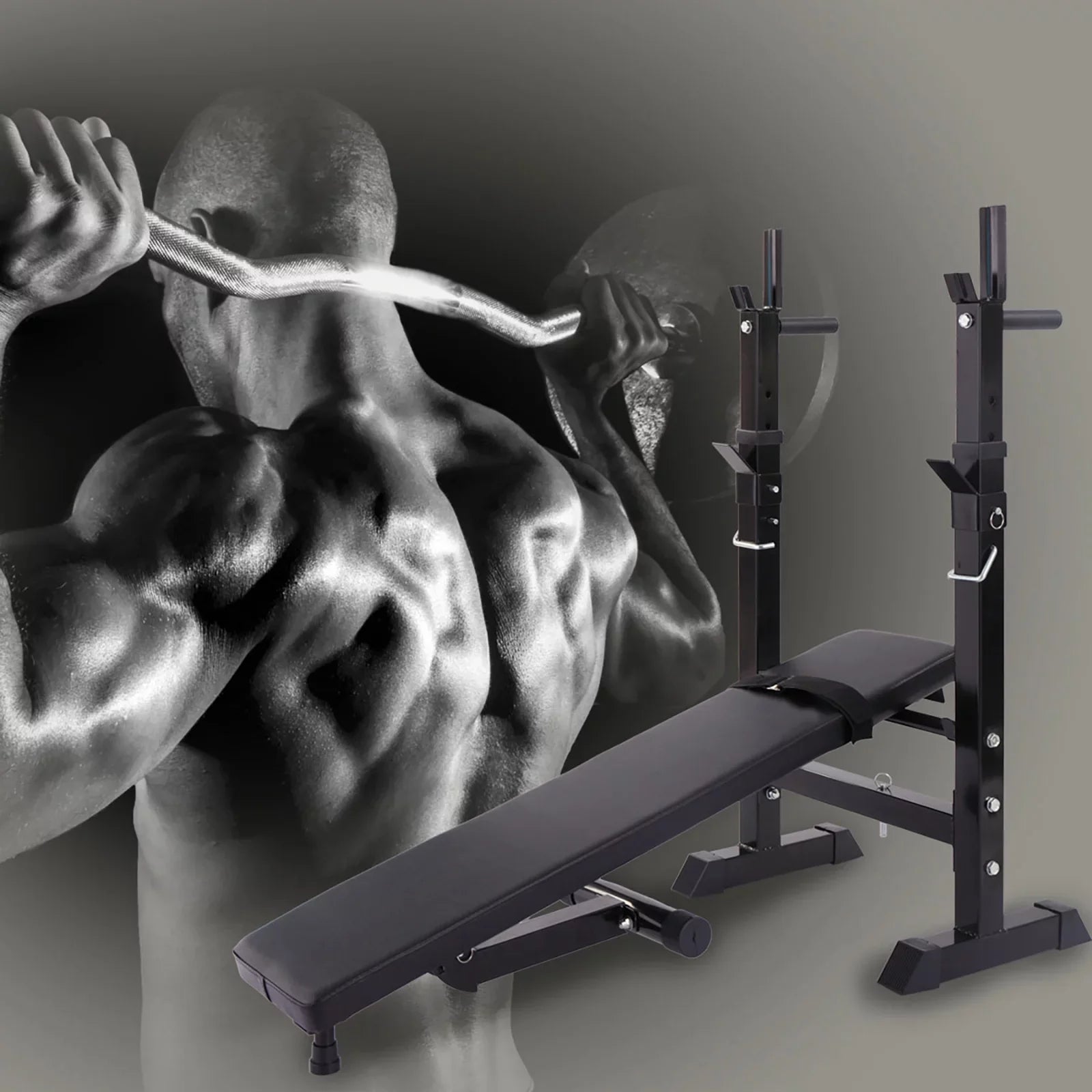 Andoer Adjustable Folding Multifunctional Workout Station, Red and Black, Squat Rack Included