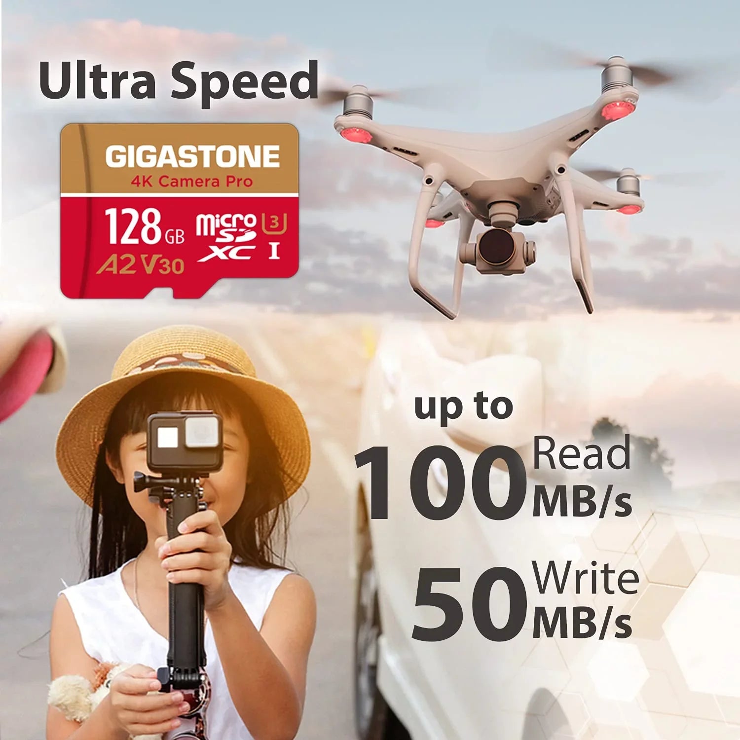 Gigastone 128GB Micro SD Card, 4K Video Recording, 4K Camera Pro, Matching with Nintendo Switch, Dash Cam, GoPro Cameras, R/W up to 100/50 MB/s, Micro SDXC UHS-I A1 V30 Class 10, 2 Pack (2x128GB)